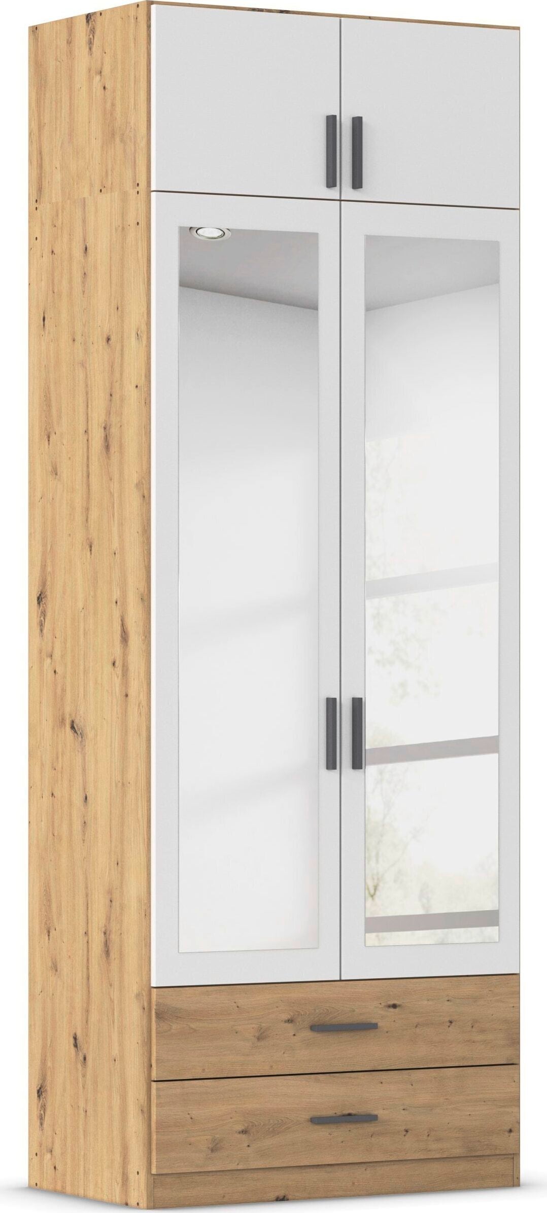 rauch Kleiderschrank "Schrank Garderobe Wäscheschrank GAMMA in 4 Breiten 91-226 cm" 3 verschiedene Ausstattungen BASIC/CLASSIC/PREMIUM (inkl. SOFT-CLOSE), mit Schubladen und Schrankaufsatz sowie Spiegel MADE IN GERMANY