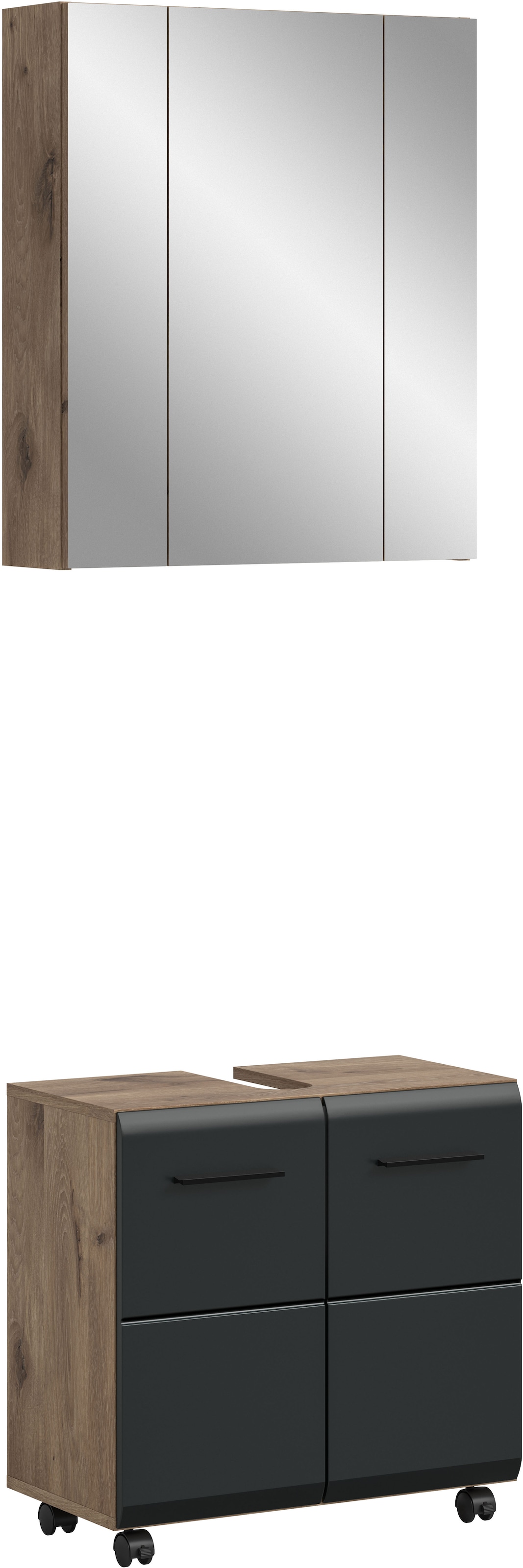 welltime Badmöbel-Set "FLORENZ, 2-tlg. Bad-Kombination, hochwertige MDF-Front" best. aus: 1 Spiegelschrank, 1 Waschbeckenunterschrank, 3 Stk. tlg.