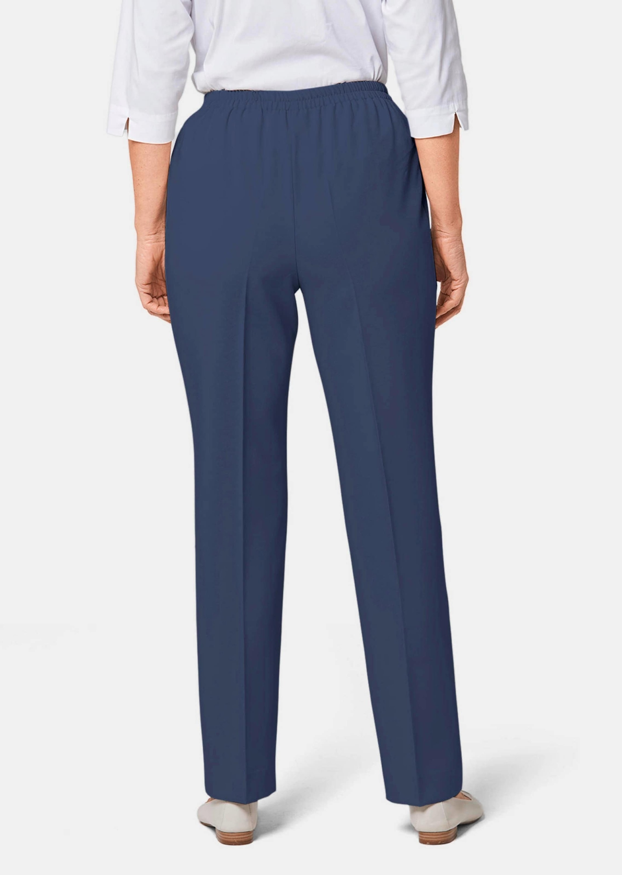 Schlupfhose GOLDNER "Kurzgröße Knitterarme Schlupfhosen im 2er Pack", Damen, Gr. 24, K-Gr, blau (jeansblau, schwarz), Obermaterial: 100% Polyester COOLMAX PES(Coolmax)., Hosen Schlupfhose 3