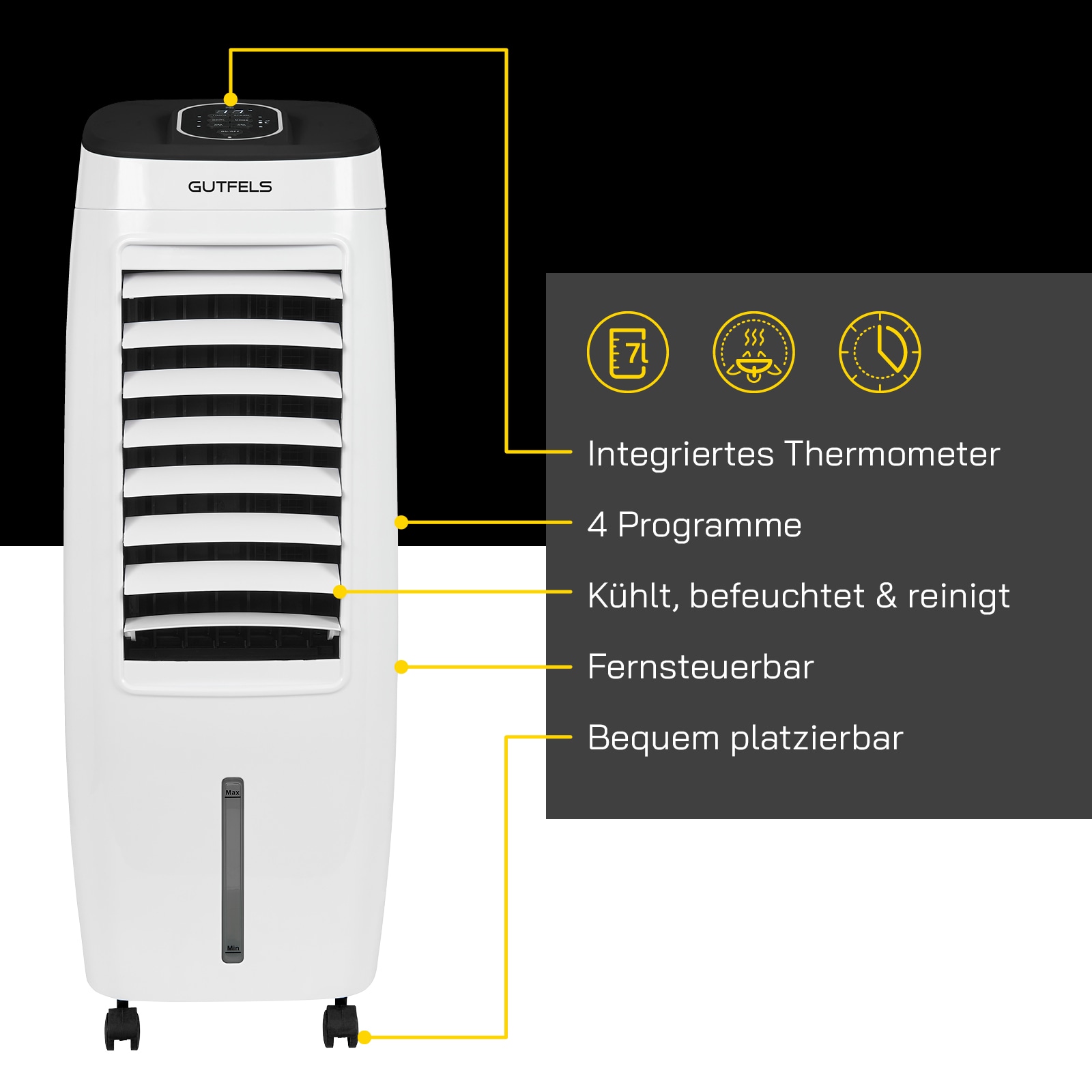 Gutfels Kombigerät Luftbefeuchter und -reiniger »Luftkühler COOL 3010W«, leiser, effizient, 3 Leistungsstufen, 7 Liter Tank, modernes Design