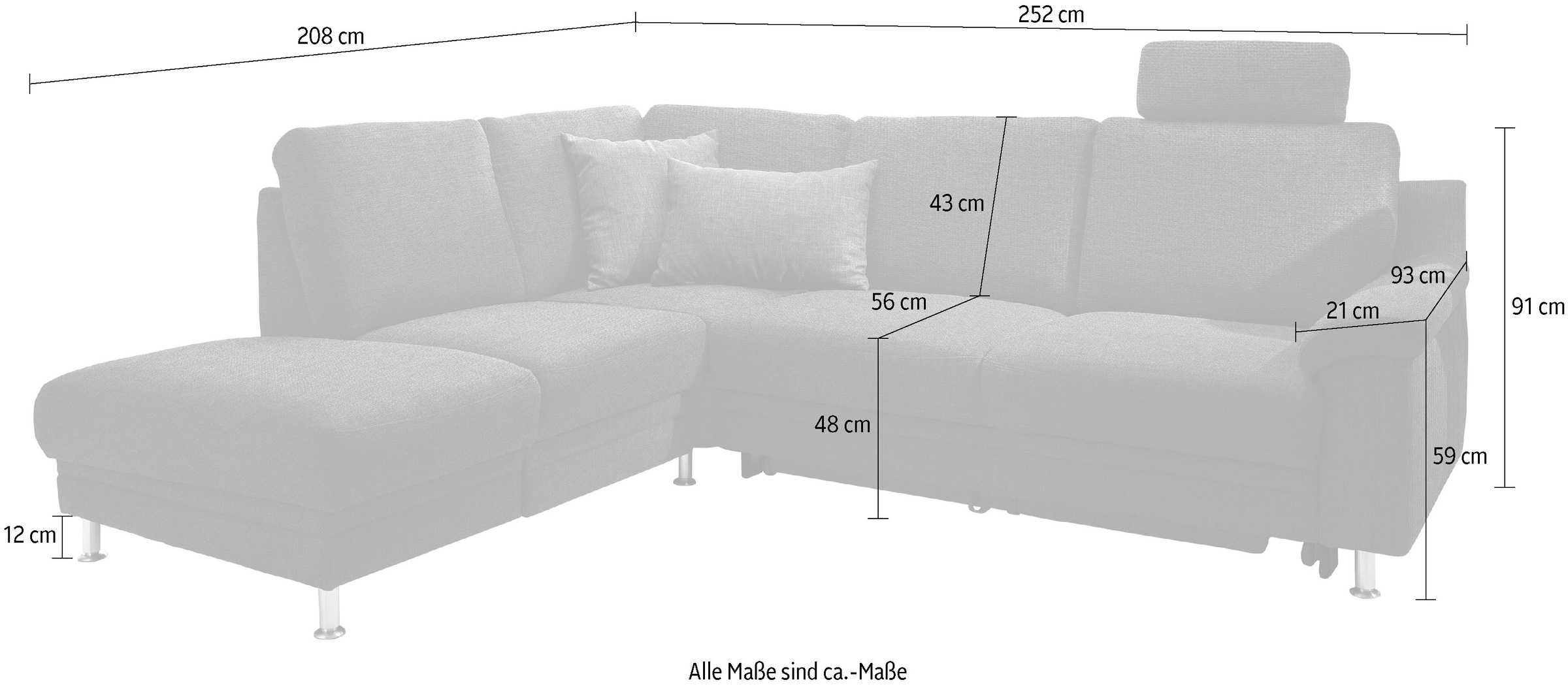 3C Carina Ecksofa »Korfu L-Form«, incl.- 1 Kopfstütze, wahlweise mit Schlafunktion und Stauraum