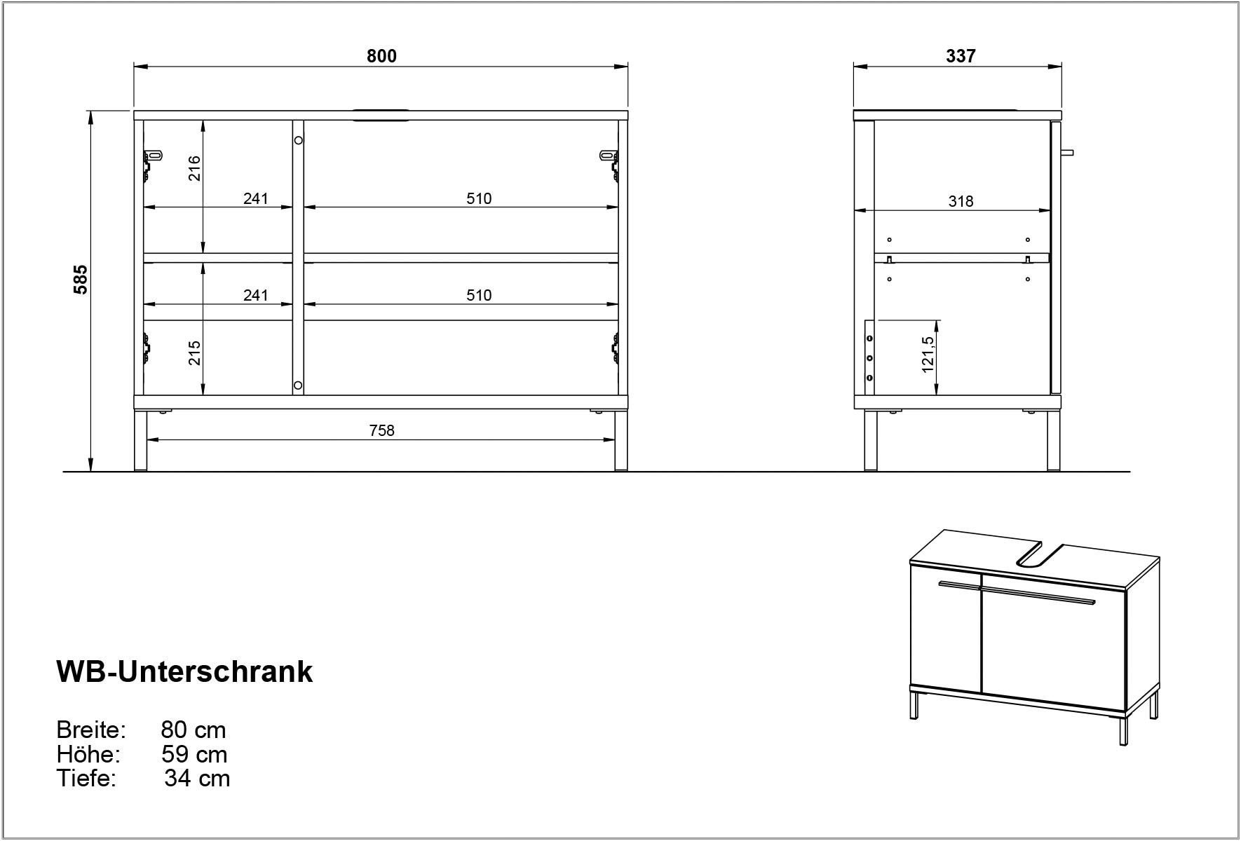 GERMANIA Badmöbel-Set »Yonkers«, Set bestehend aus Waschbeckenunterschrank, Spiegelschrank, Hochschrank