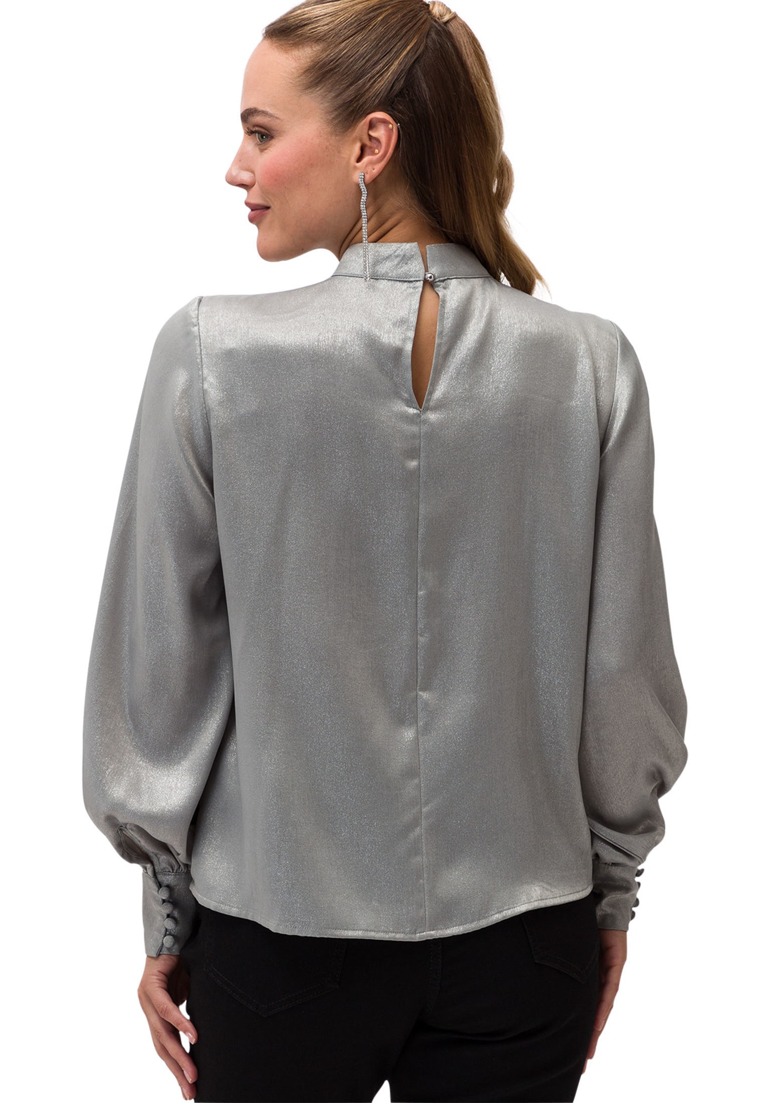 Zero Klassische Bluse »zero Glitzerbluse mit Stehkragen«