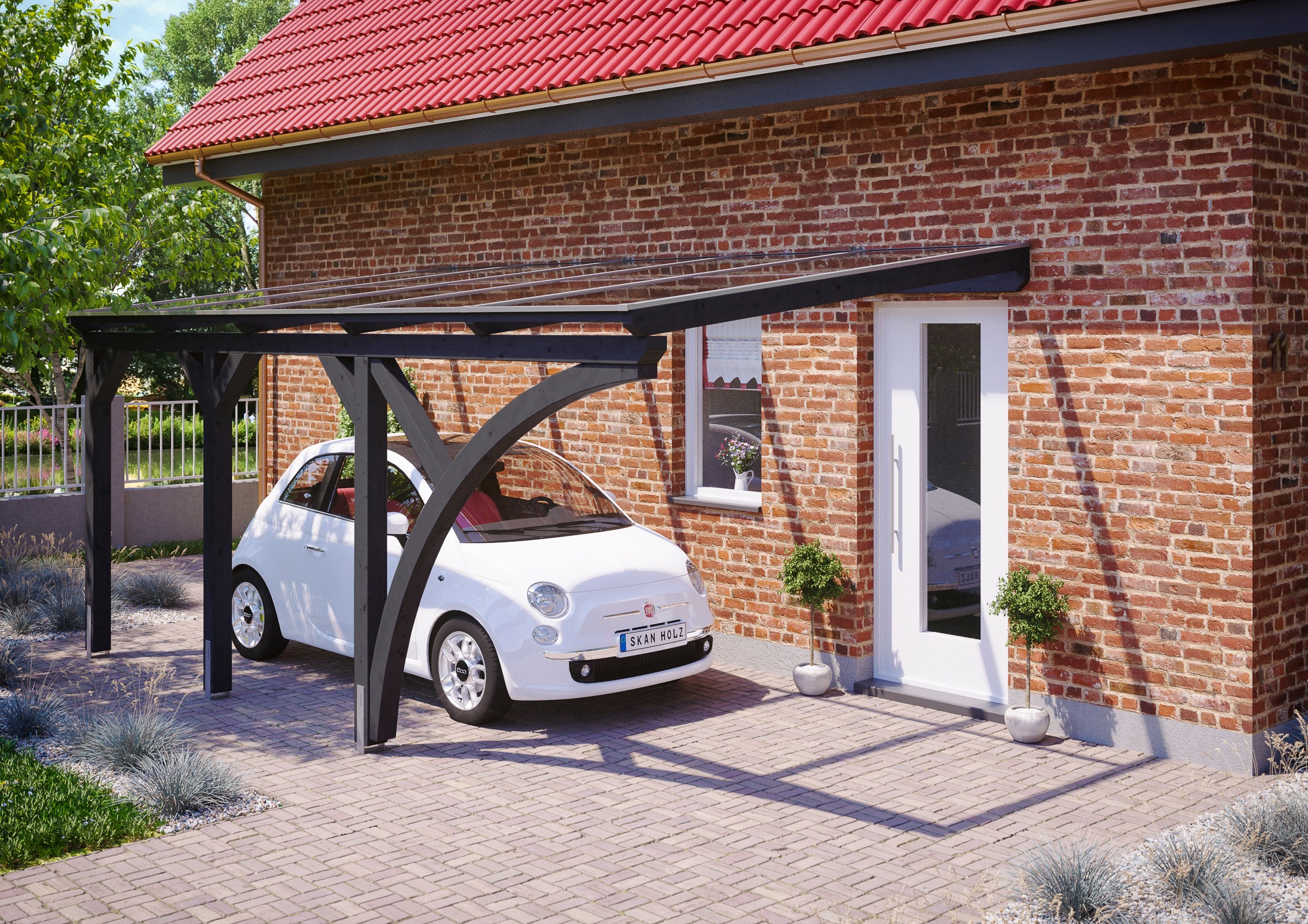 Einzelcarport SKANHOLZ, grau, Carports, "Eifel", mit Bogen