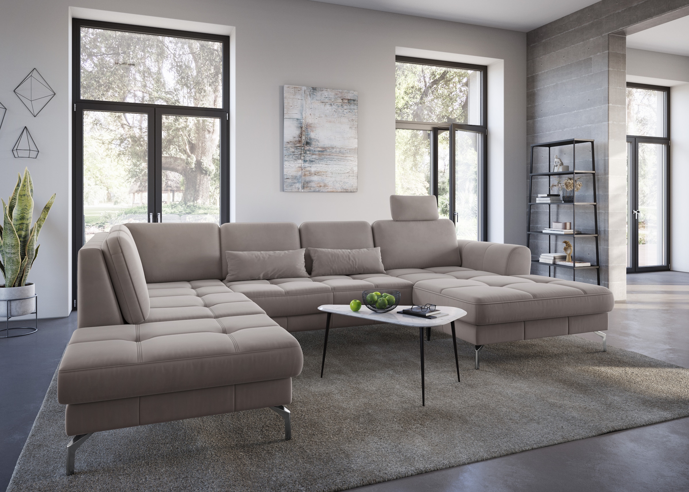 sit&more Wohnlandschaft »Bendigo U-Form«, inklusive Sitztiefenverstellung, Bodenfreiheit 15 cm, in 2 Fußfarben