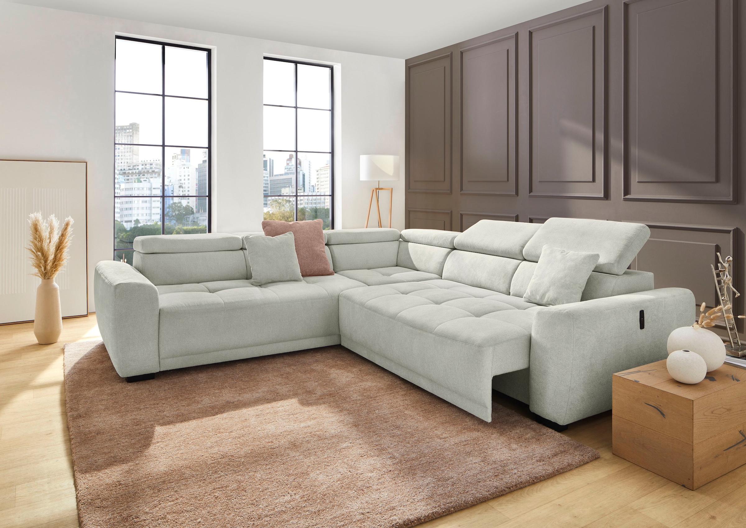 Jockenhöfer Gruppe Wohnlandschaft »Monza L-Form, B: 292x292 cm, mit 30 cm elektr. Sitztiefenverstellung« 140kg Belastbarkeit je Sitz, Kopfteilverstellung & USB-Anschluss