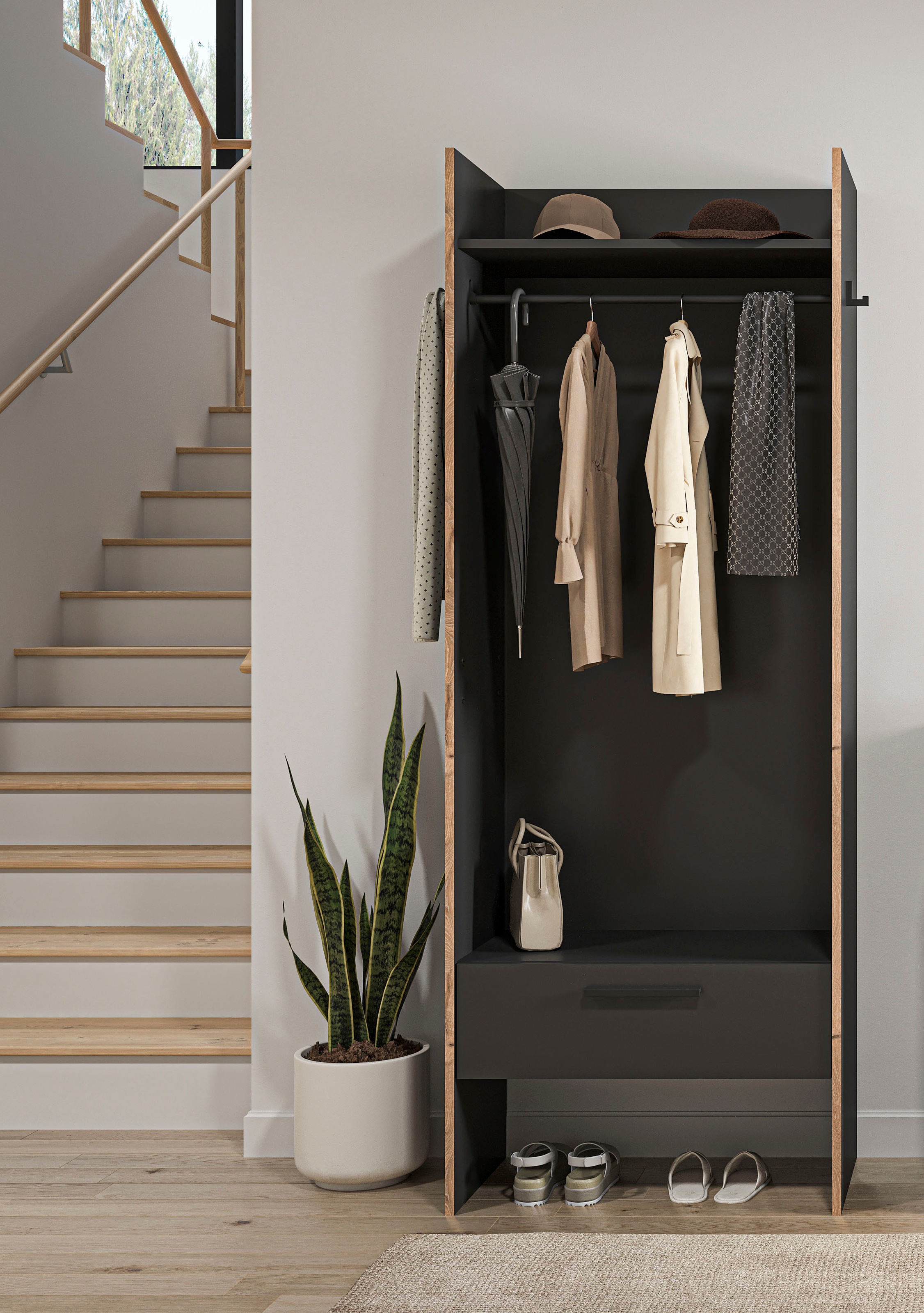 INOSIGN Garderobenschrank »MUSTA, Breite: 70cm, inkl. Kleiderstange, 2 Haken, 1 Schubkasten«, Dielenschrank, Flurschrank, Schrank, Universalschrank, Sitzbank