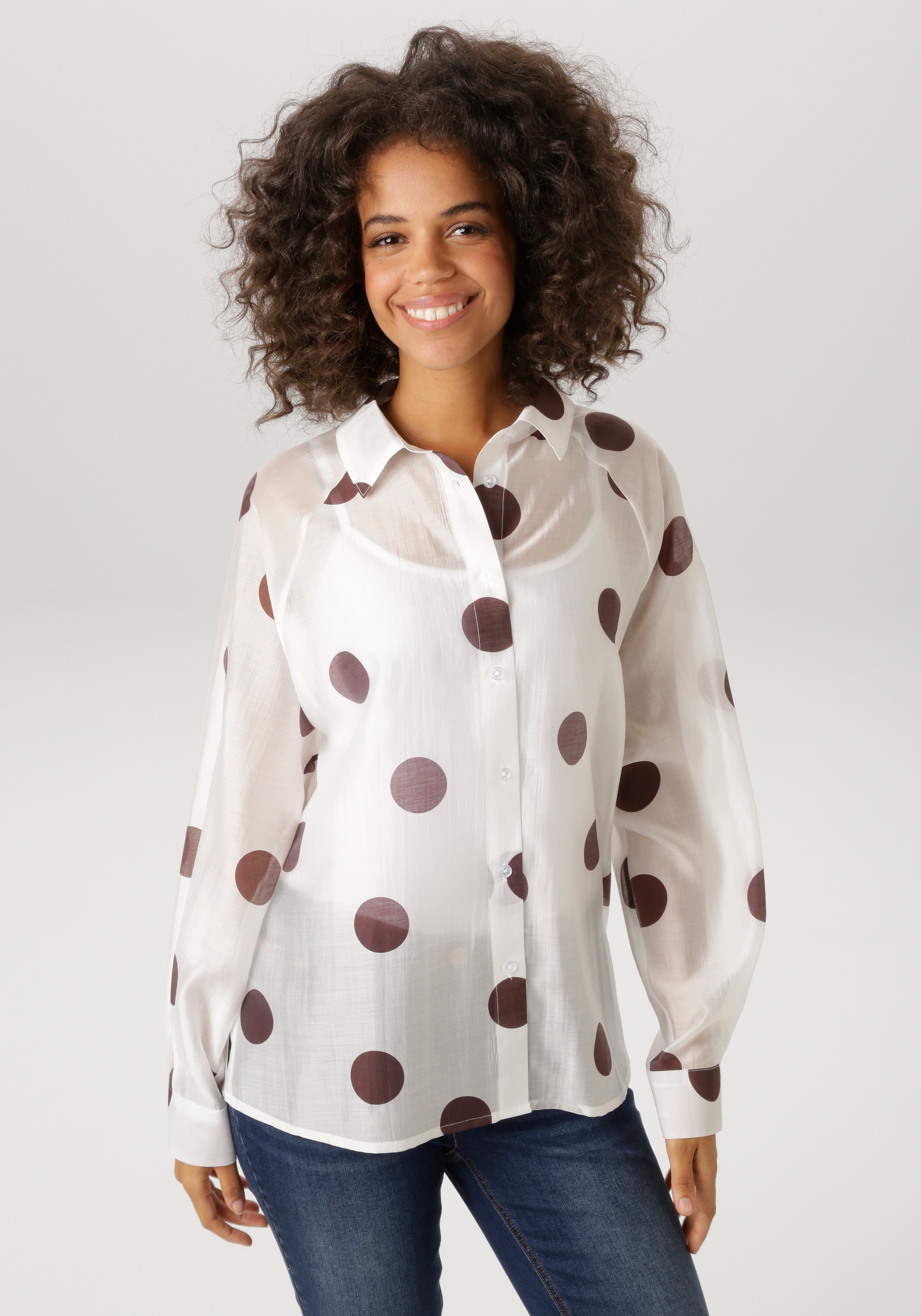 Aniston CASUAL Hemdbluse mit Punkten bedruckt - jedes Teil ein Unikat - NEU günstig online kaufen