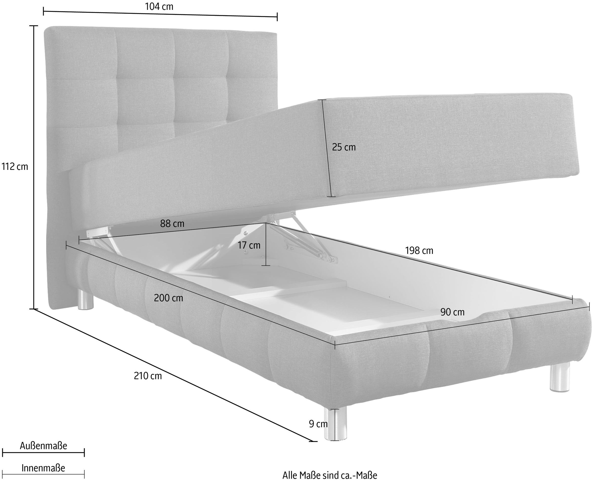 INOSIGN Boxbett Vaasa, mit Bettkasten & Topper, in 4 Breiten, Überlänge 220 cm