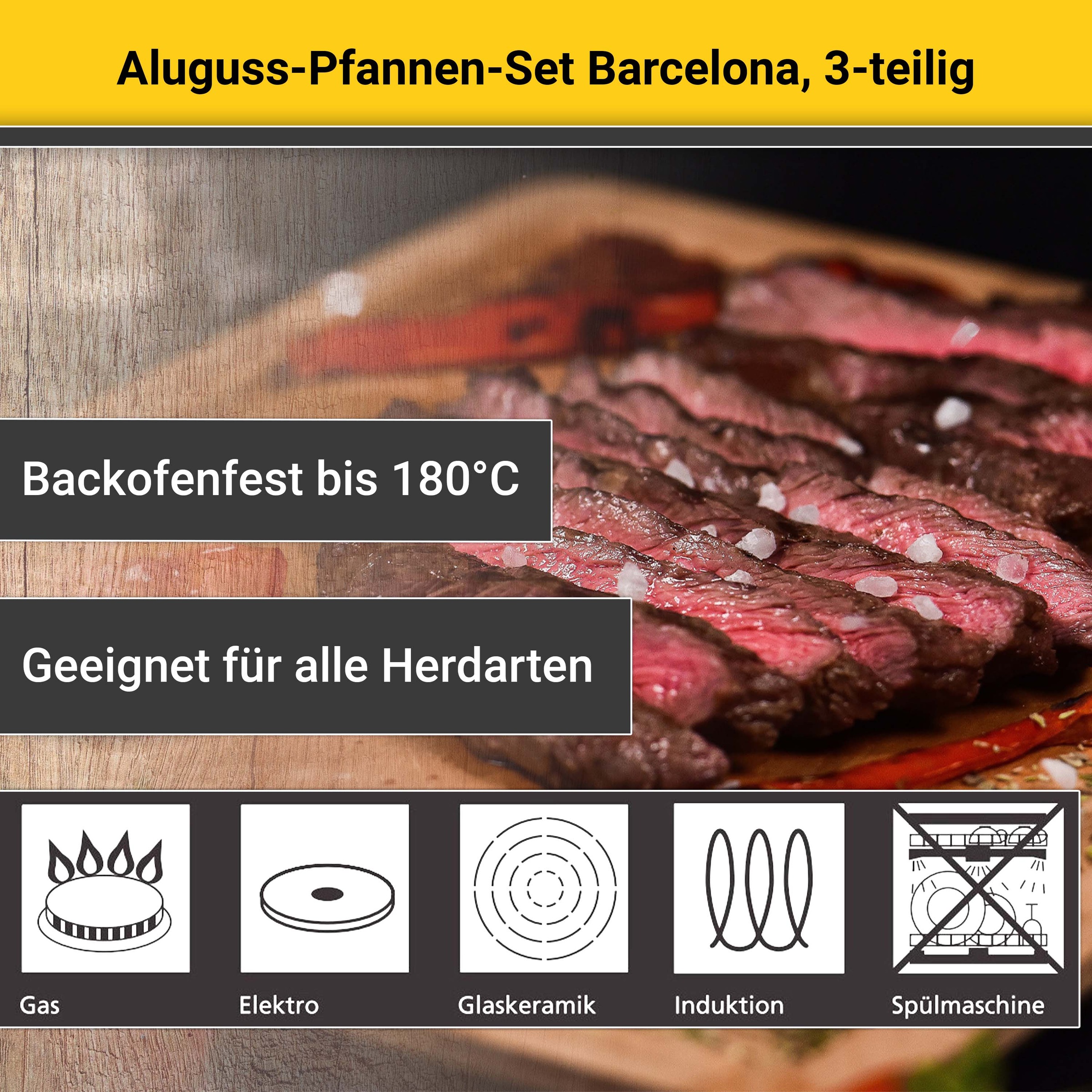 Krüger Pfannen-Set »Barcelona«, Aluminiumguss, (Set, 3 tlg.), Ø 20/24/28 cm, Induktion
