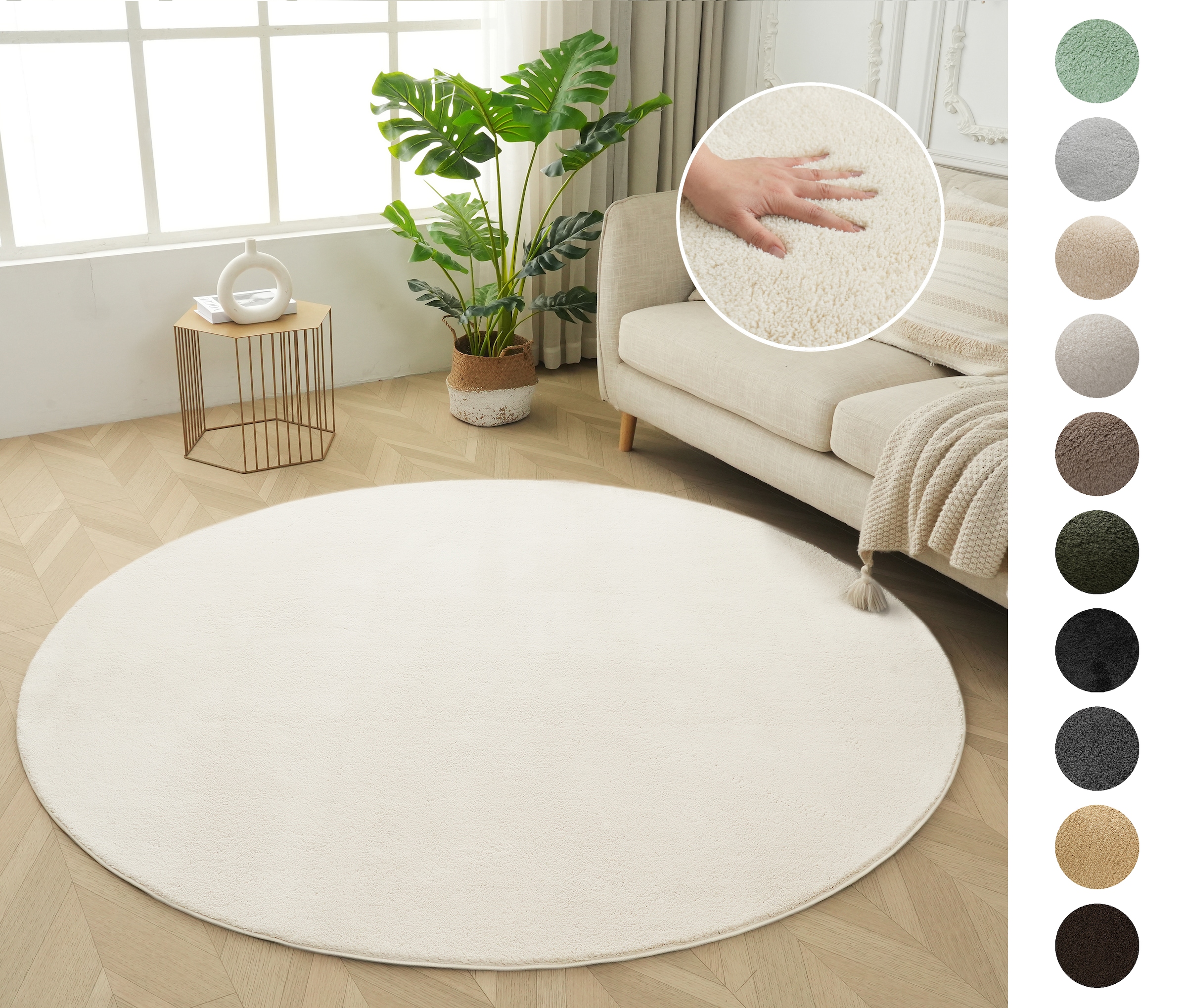 OTTO home "Cali" rund 16 mm Höhe Uni-Farben, kuschelig, & weich, waschbar, Wohnzimmer, Schlafzimmer