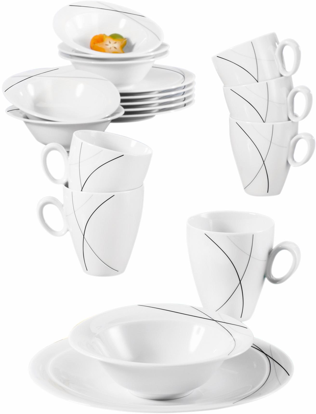 Seltmann Weiden Frühstücks-Geschirrset »Service, Trio Highline (Teller, Schale, Kaffeebecher)«, (Set, 18 tlg.), Teller, Becher, Schalen, Made in Germany, 18 Teile, für 6 Personen