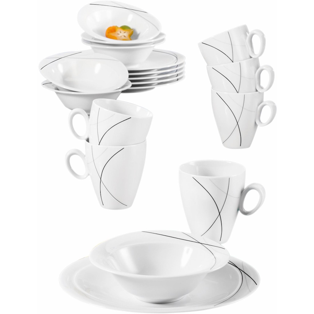 Seltmann Weiden Frühstücks-Geschirrset »Service, Trio Highline (Teller, Schale, Kaffeebecher)«, (Set, 18 tlg.), Made in Germany, 18 Teile, für 6 Personen