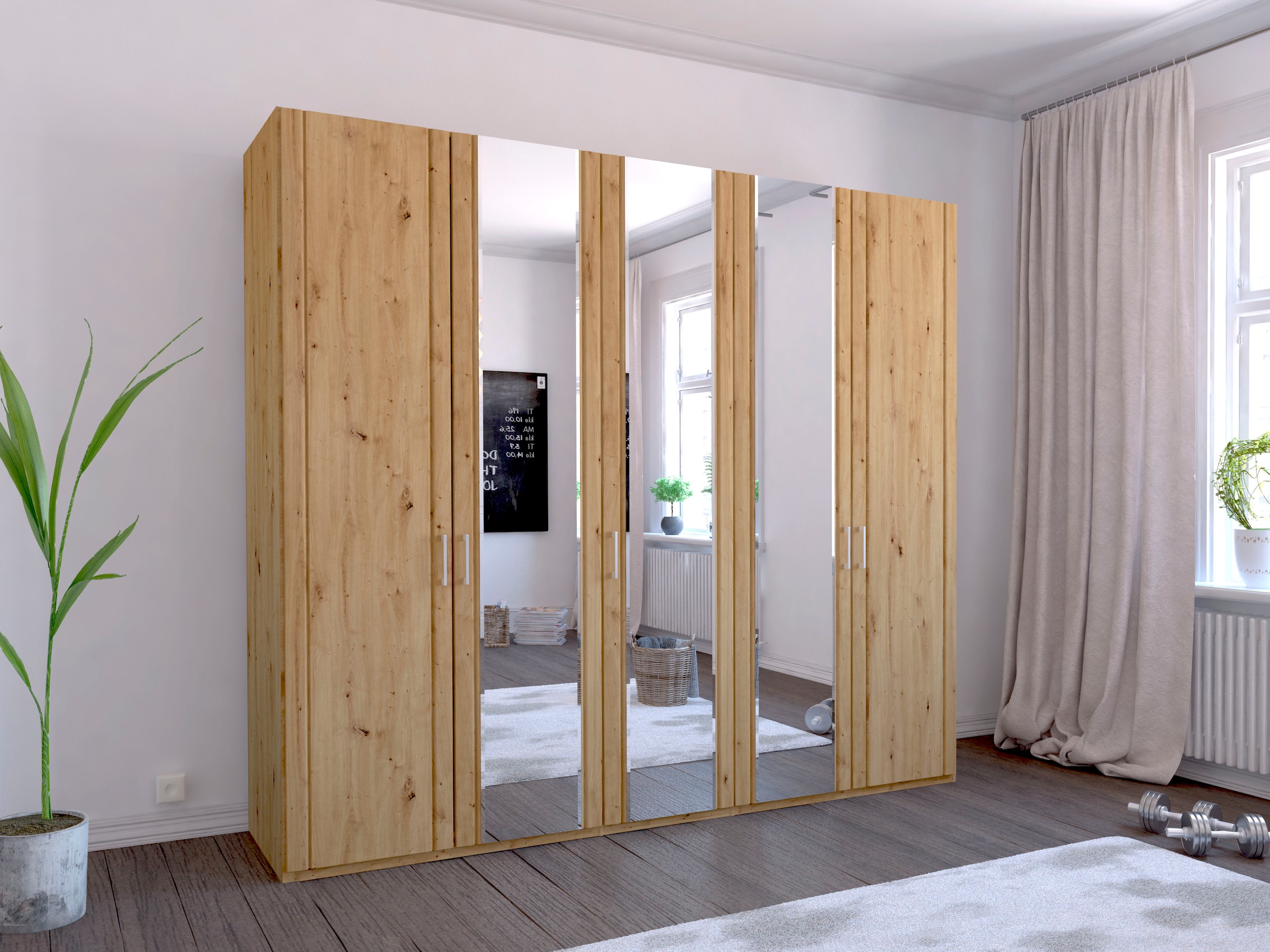 WIEMANN Kleiderschrank "Mainau" mit Holz- und Spiegeltüren