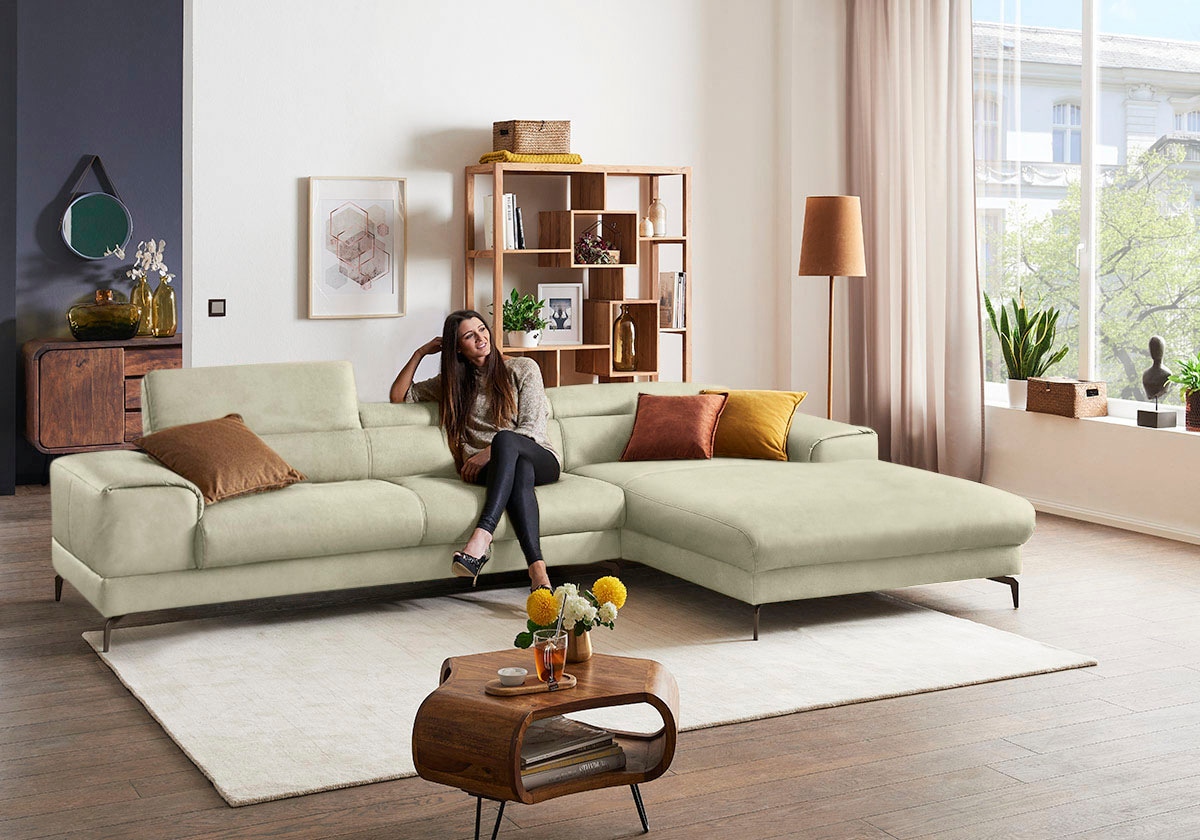 W.SCHILLIG Ecksofa »piedroo, Designsofa mit tollem Sitzkomfort, bequem und elegant, L-Form«, Kopfteilverstellung, wahlweise mit Sitztiefenverstellung, Breite 343cm