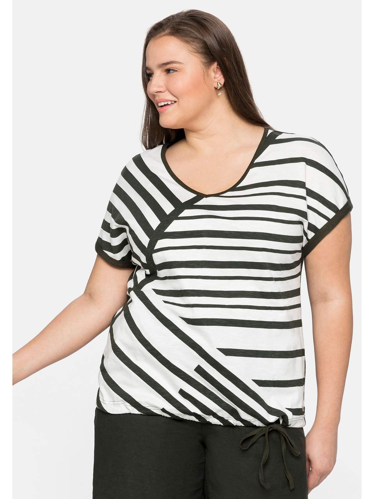 Sheego T-Shirt »Große Größen«, Streifenprint | Tunnelzug vorn und mit BAUR bestellen