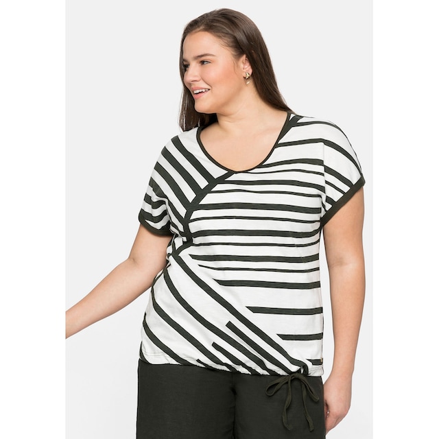 Sheego T-Shirt »Große Größen«, mit Streifenprint vorn und Tunnelzug  bestellen | BAUR
