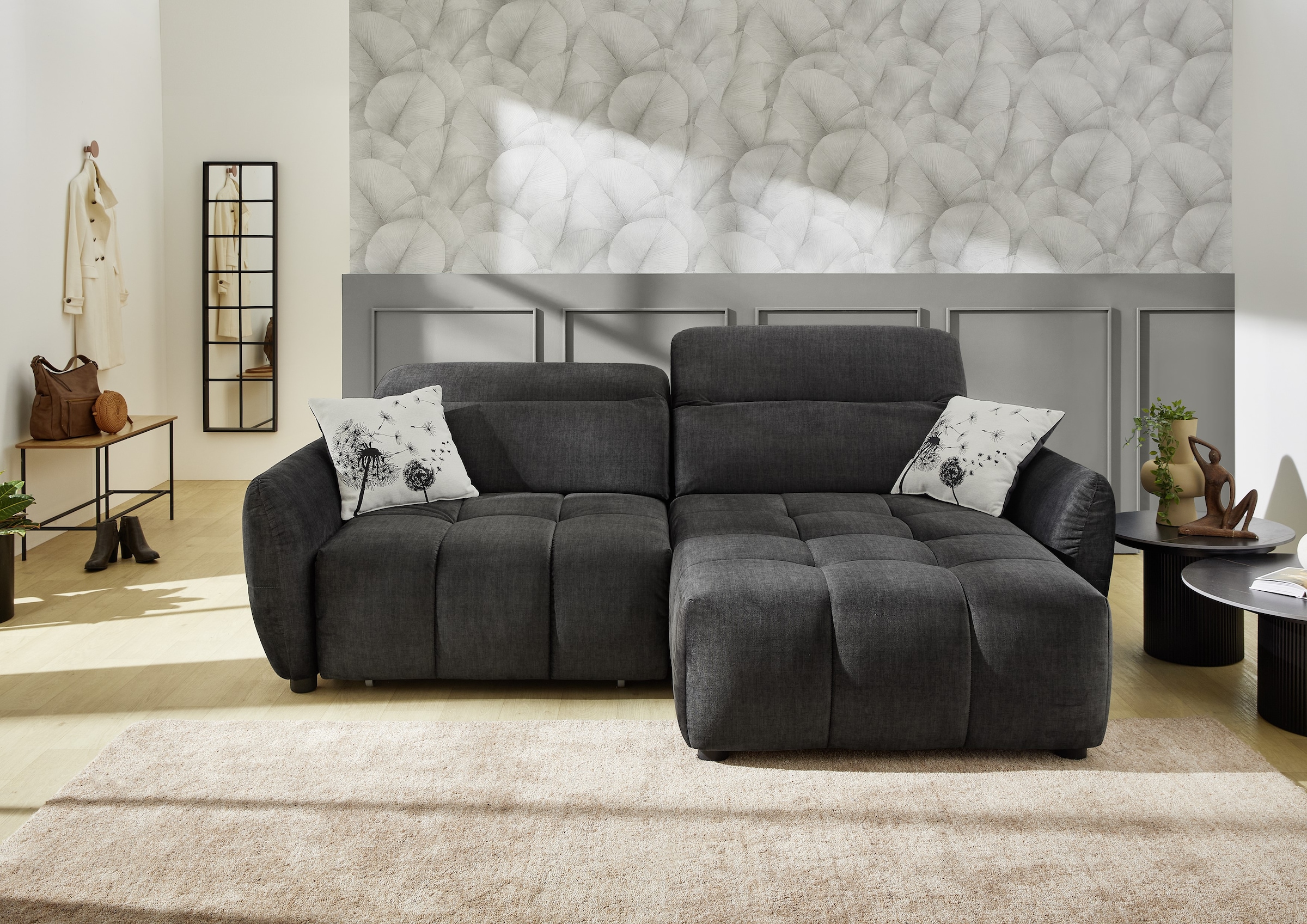 Jockenhöfer Gruppe Ecksofa »Zoom, L-Form, 140kg Belastbarkeit je Sitzplatz«, 60cm elektromotorische Sitztiefenverstellung,USB-Ladeports,Kopfstützen