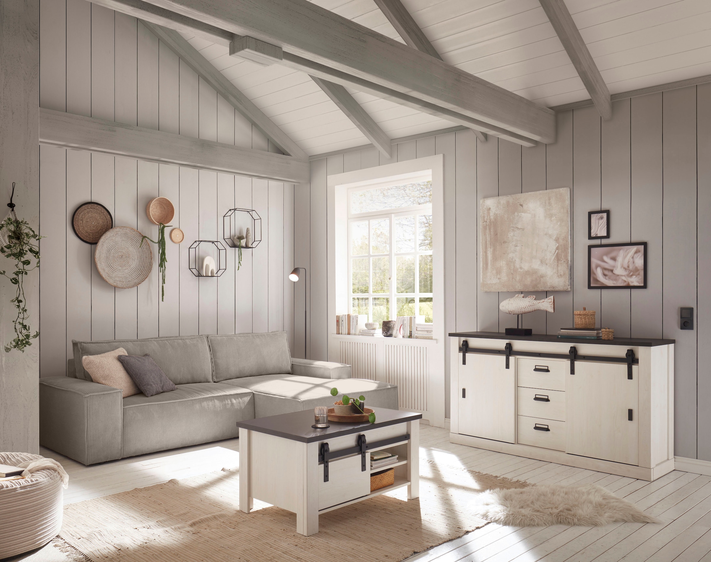 Home affaire Ecksofa »SHERWOOD Schlafsofa 267 cm, L-Form,« Schlaffunktion mit Bettkasten (210x136 cm), Cord, Vintage, Samtvelours