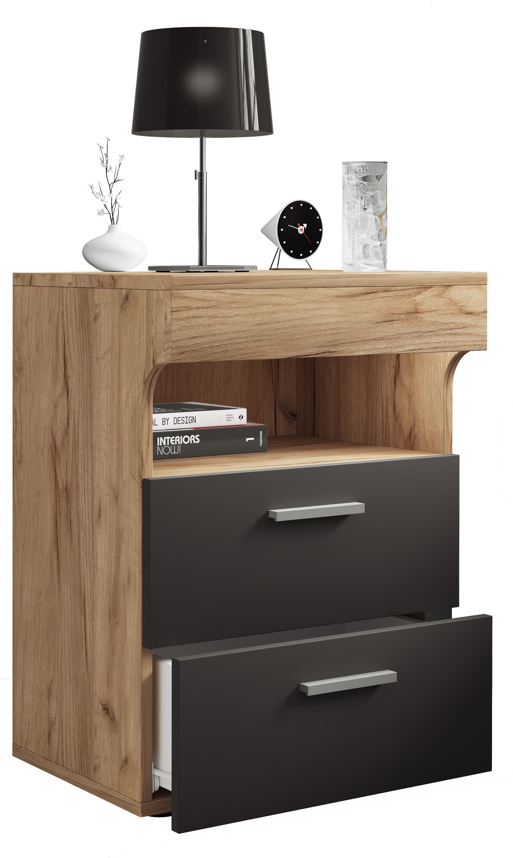 Nachttisch VCM, B:45cm T:39cm, schwarz, Schlafzimmer, Tische, "Holz Nachttisch Nachtschrank Schublade Slepal L"