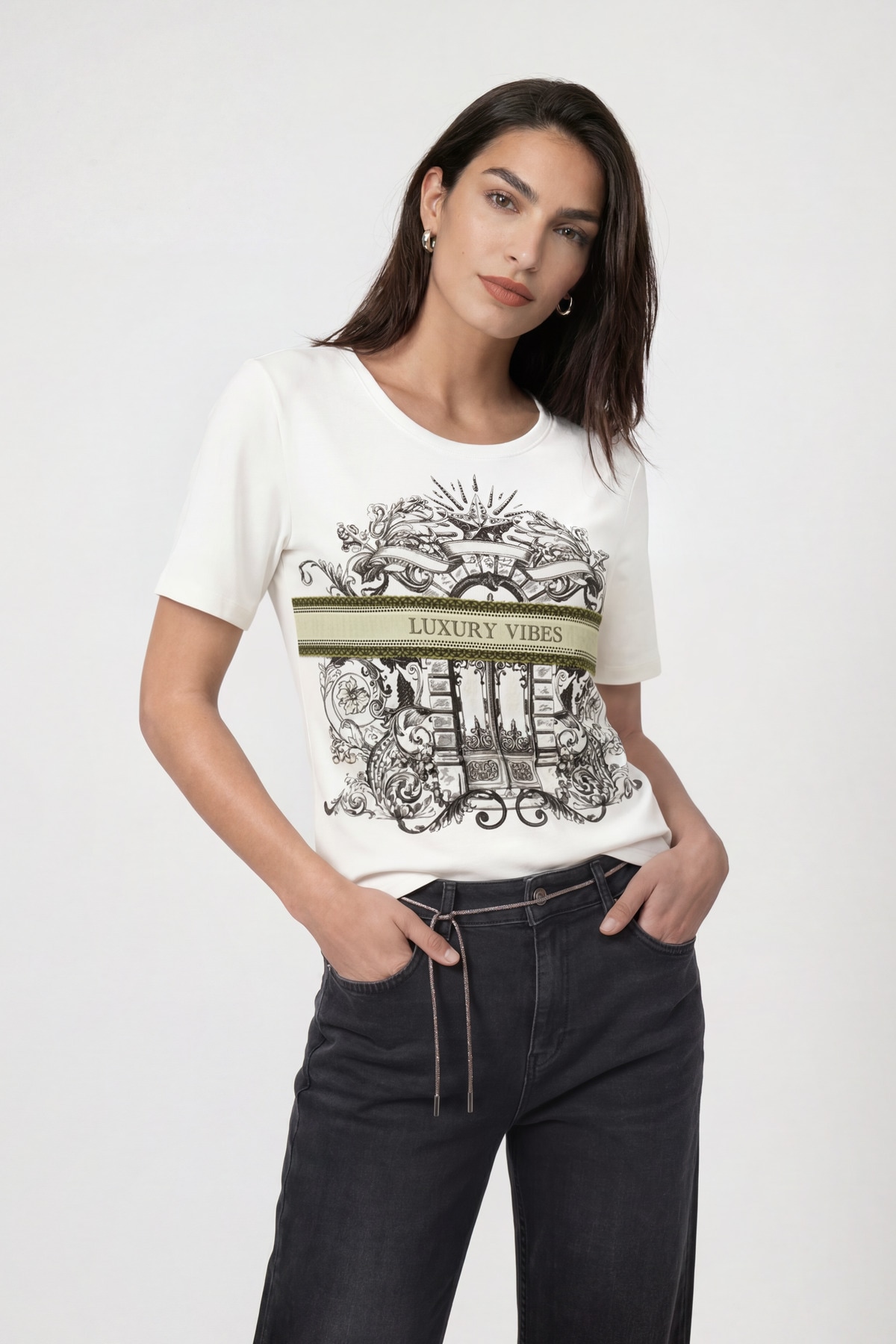 Monari T-Shirt "Shirt Druck + Schmuck" Regular fit mit Strassdetails