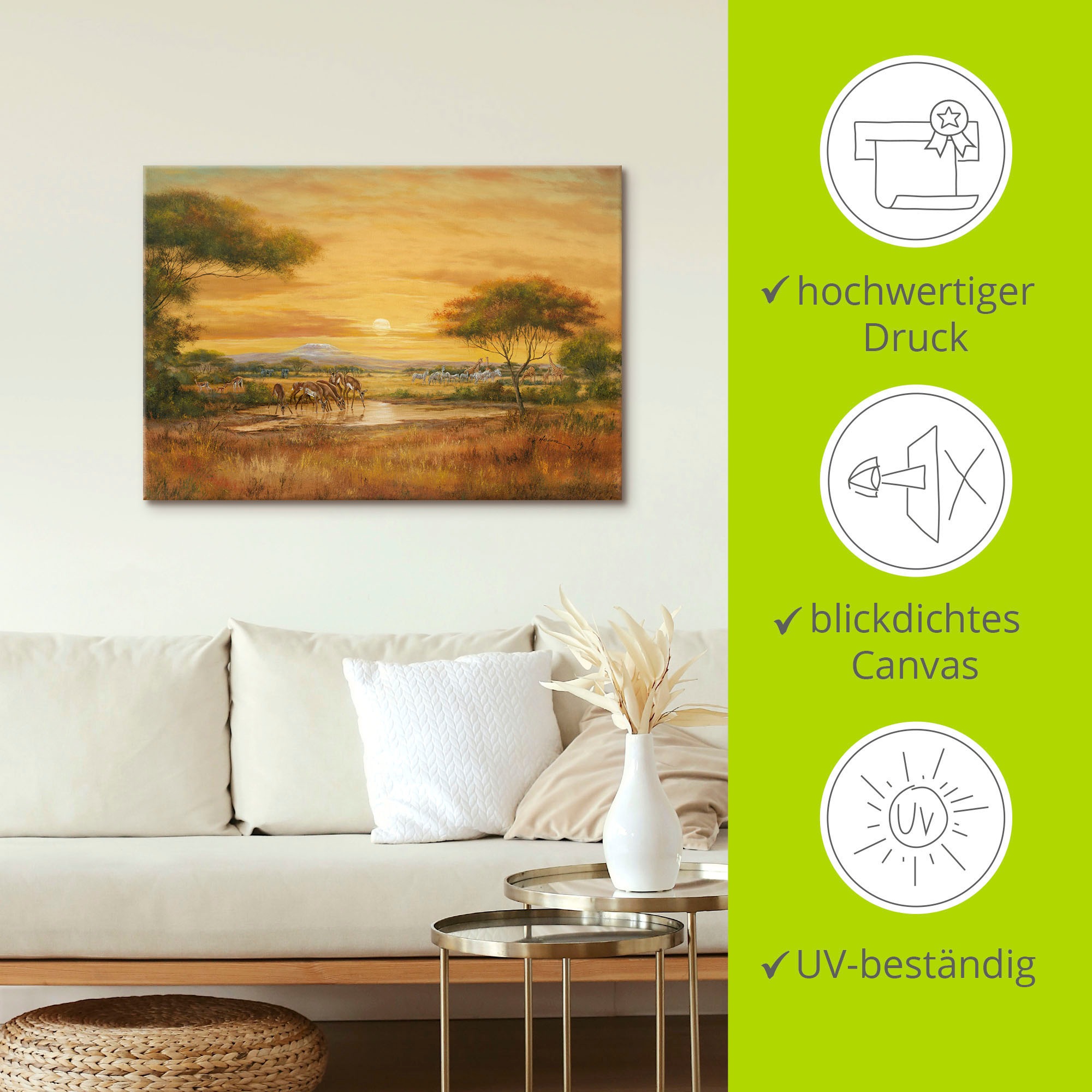 Artland Wandbild »Afrikanische Steppe«, Wildtiere, (1 St.), als Alubild, Outdoorbild, Leinwandbild, Poster in verschied. Größen