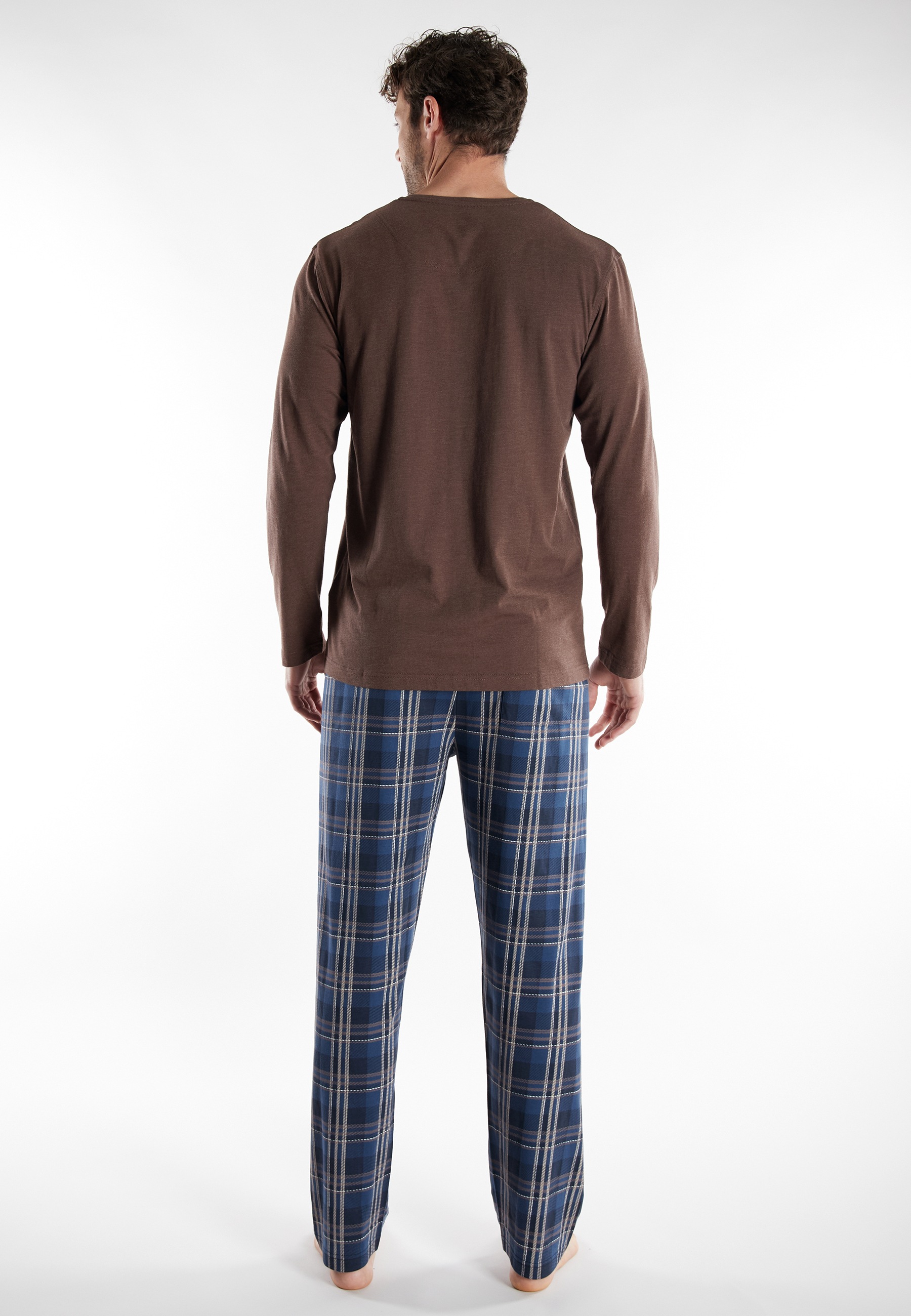 Thumbnail - TOM TAILOR Schlafanzug "Rhodos" 2 tlg. karierte Hose, lange Ärmel, Cotton-Mix, elastischer Bund