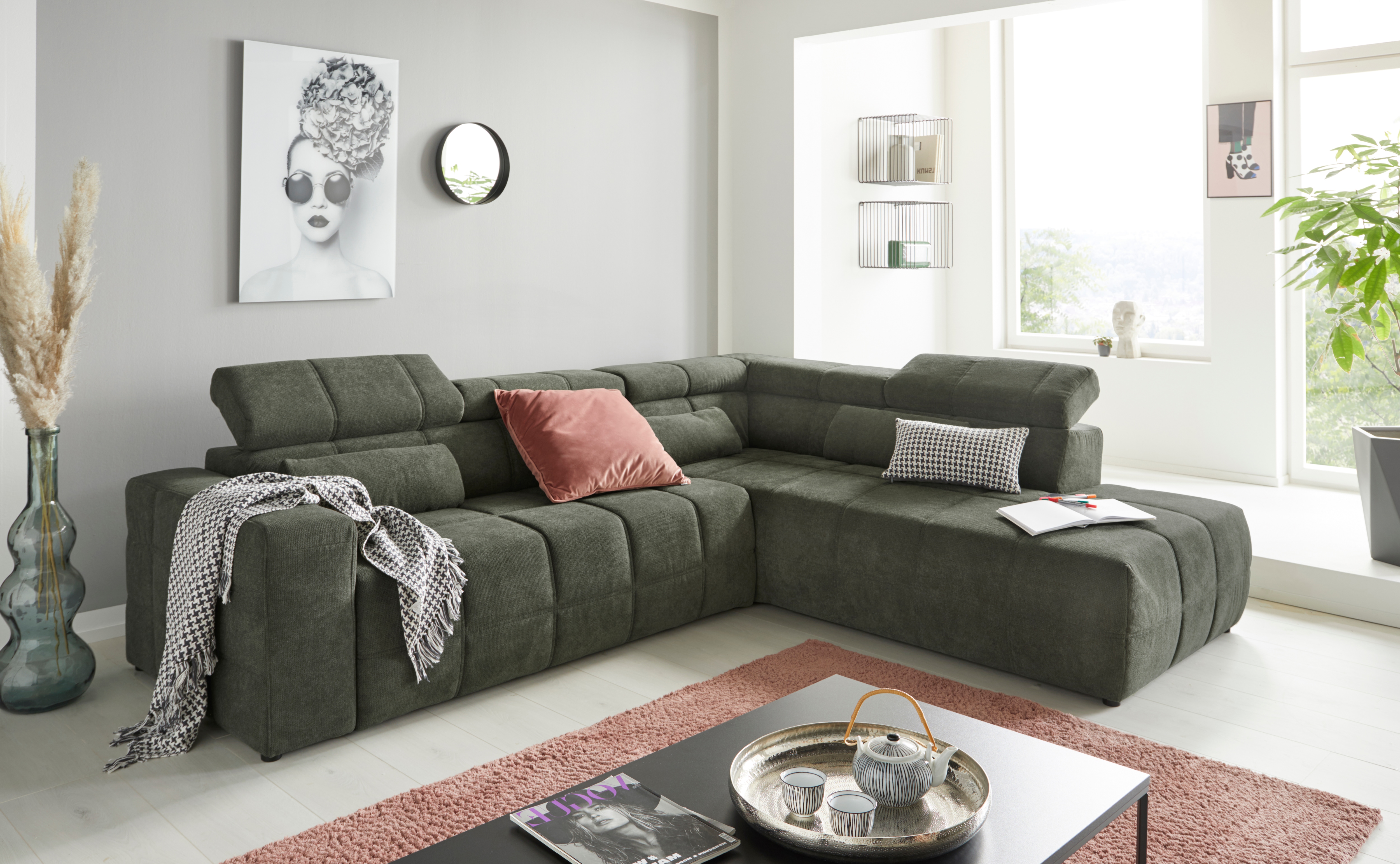 DOMO collection Ecksofa "BRANDON bequem, Breite 275cm, L-Form, auch in Leder" inklusive Kopfteilverstellung, wahlweise mit Sitztiefenverstellung