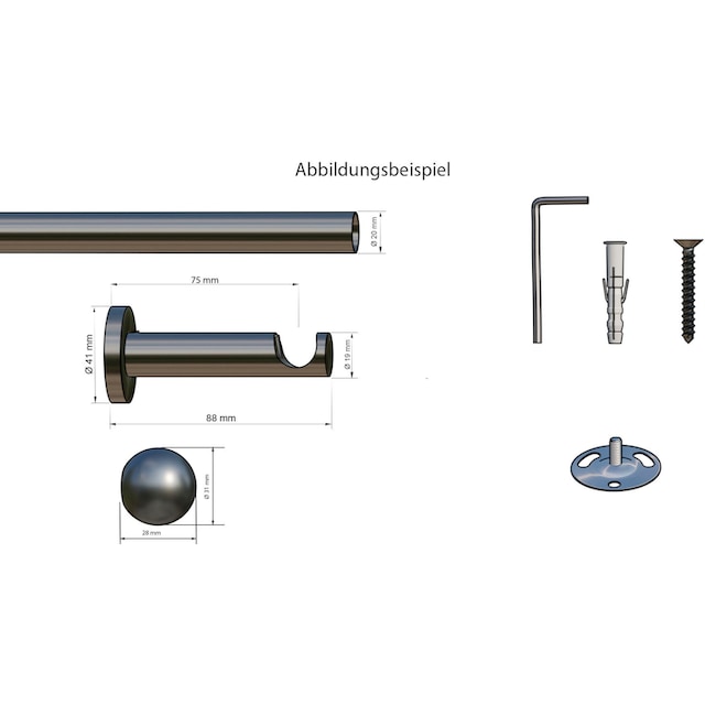 indeko Gardinenstange »Colombes«, 1 läufig-läufig, Wunschmaßlänge,  Komplett-Set inkl. Montagematerial | BAUR