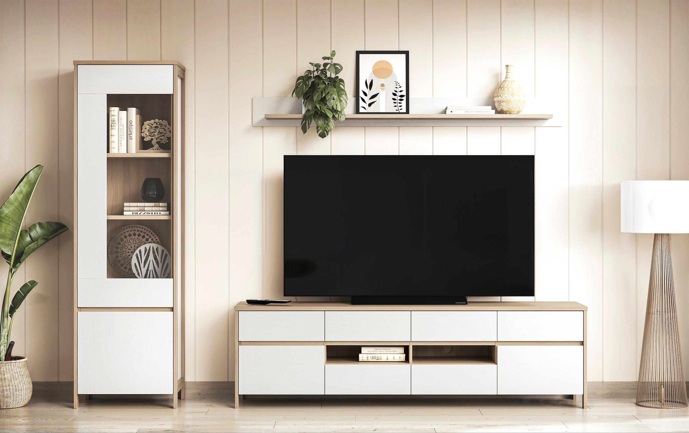 Home affaire Wohnwand "Stranda, moderne Anbauwand, Komplettset im Scandi-St günstig online kaufen