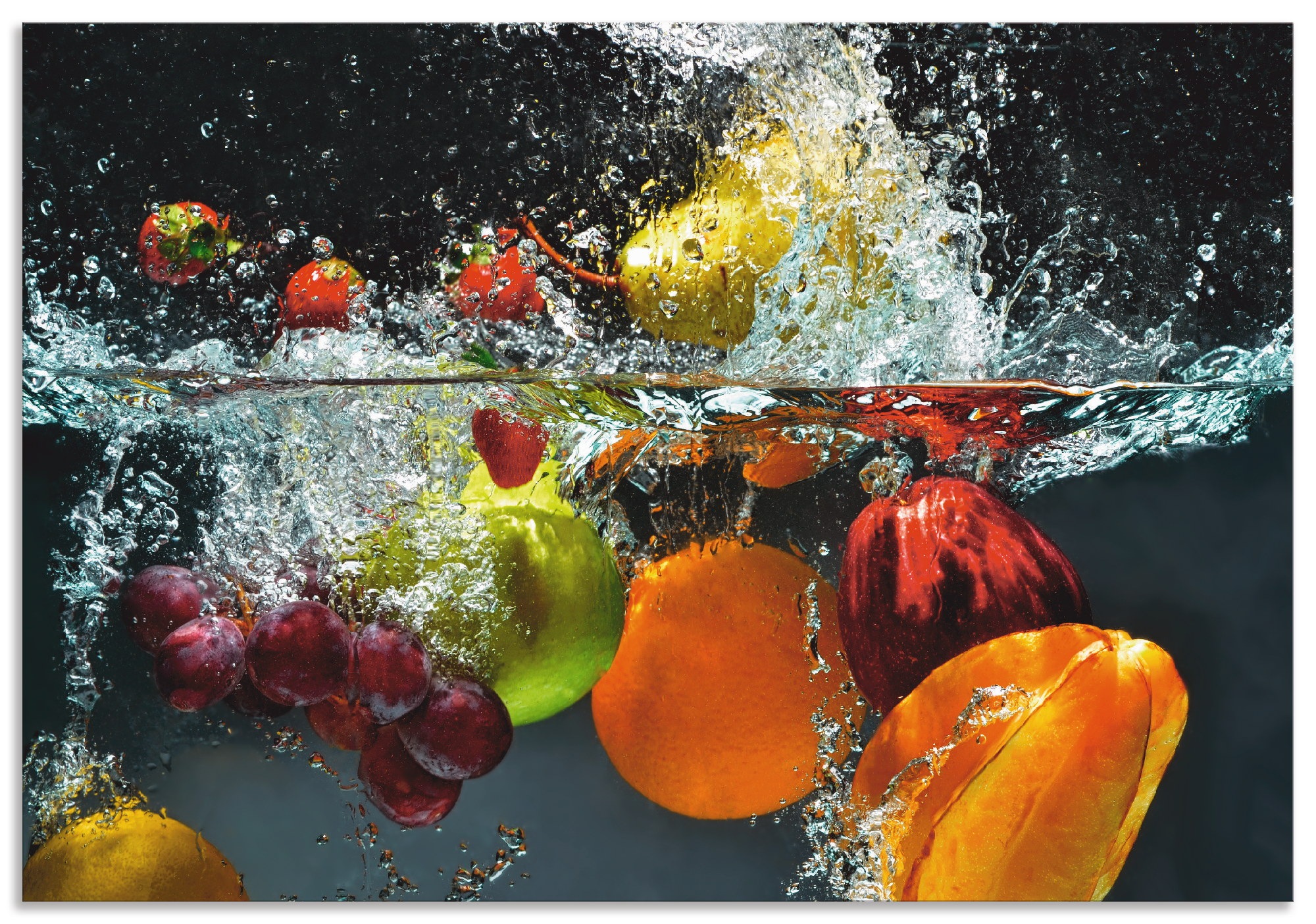 Artland Küchenrückwand »Spritzendes Obst auf dem Wasser«, (1 tlg.), Alu Spritzschutz mit Klebeband, einfache Montage
