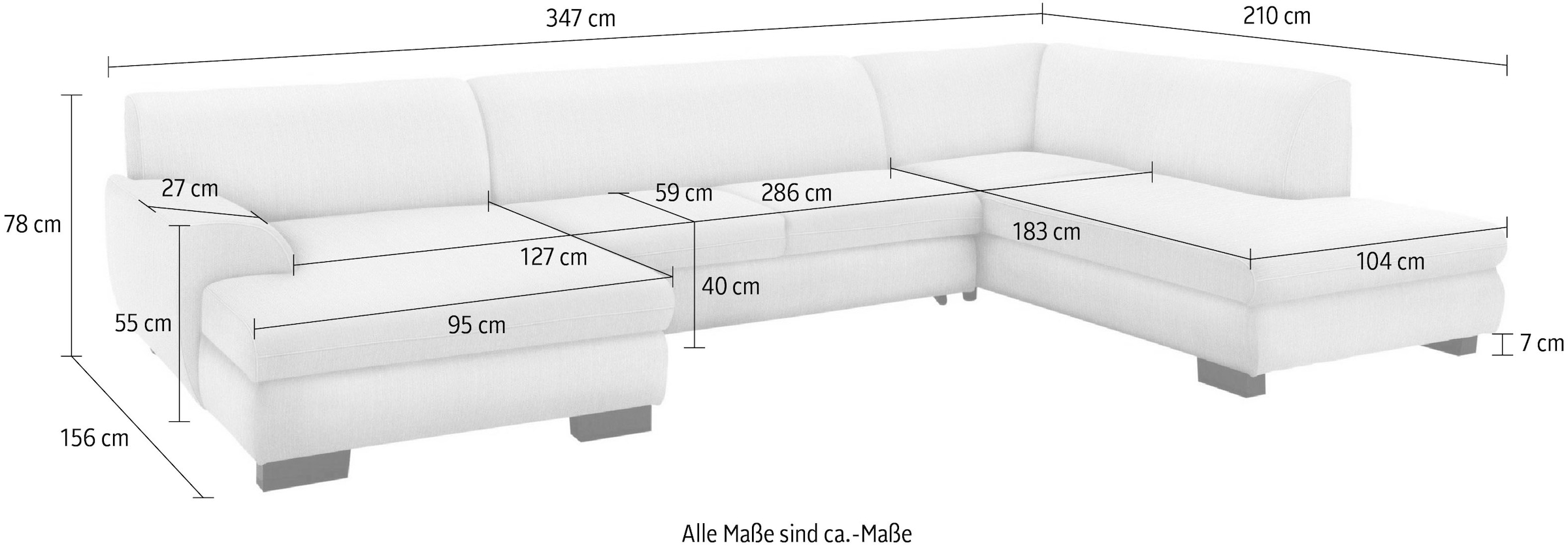 Home affaire Wohnlandschaft »Nika U-Form«, Wohnlandschaft, MELROSE®, PRIMABELLE® oder Struktur, mit Bettfunktion