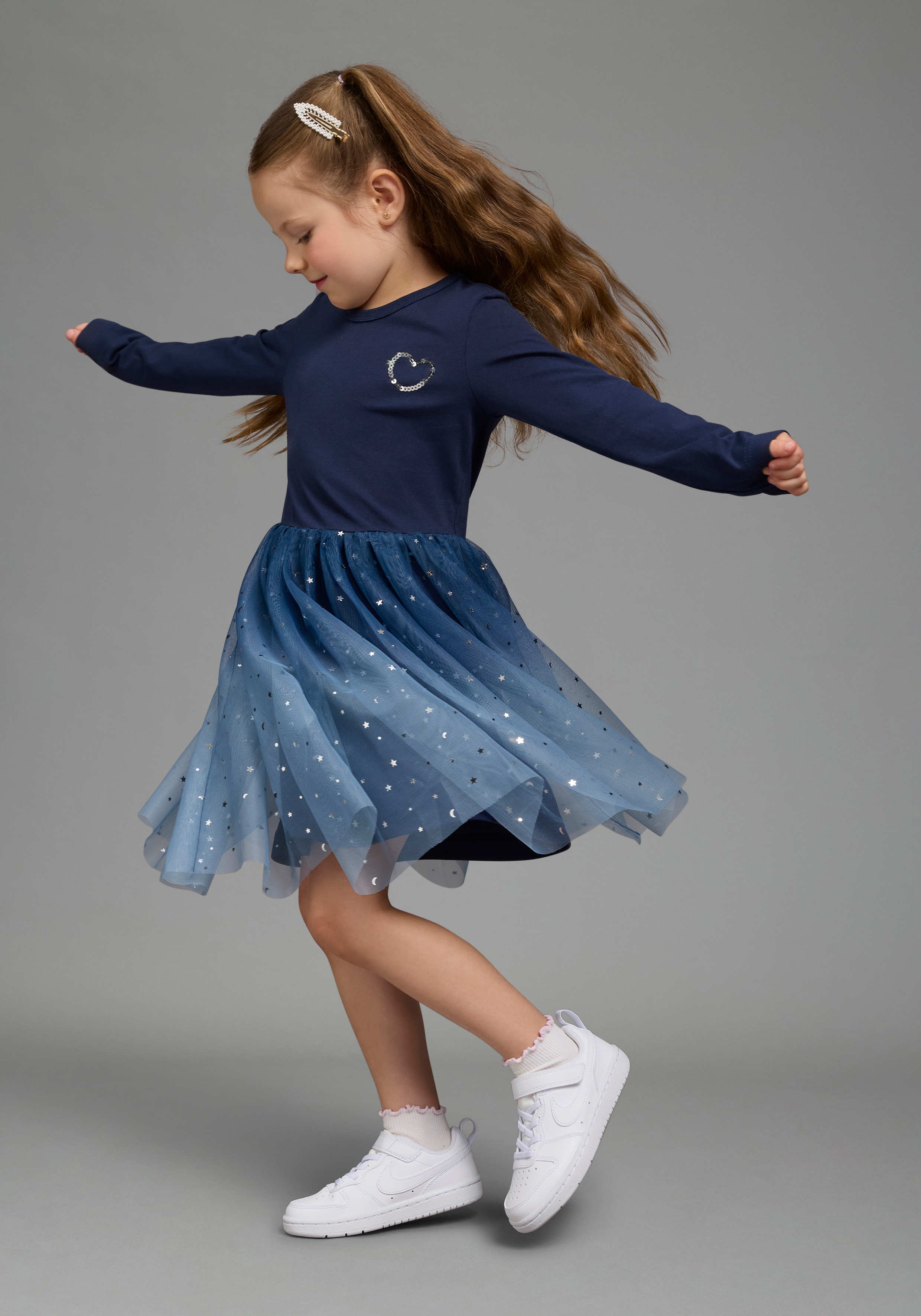 KIDSWORLD Jerseykleid "Festliches Tüll-Kleid mit Farbverlauf für kleine Mädchen" Tüllkleid für besondere Anlässe, modischer Farbverlauf und Glitzer