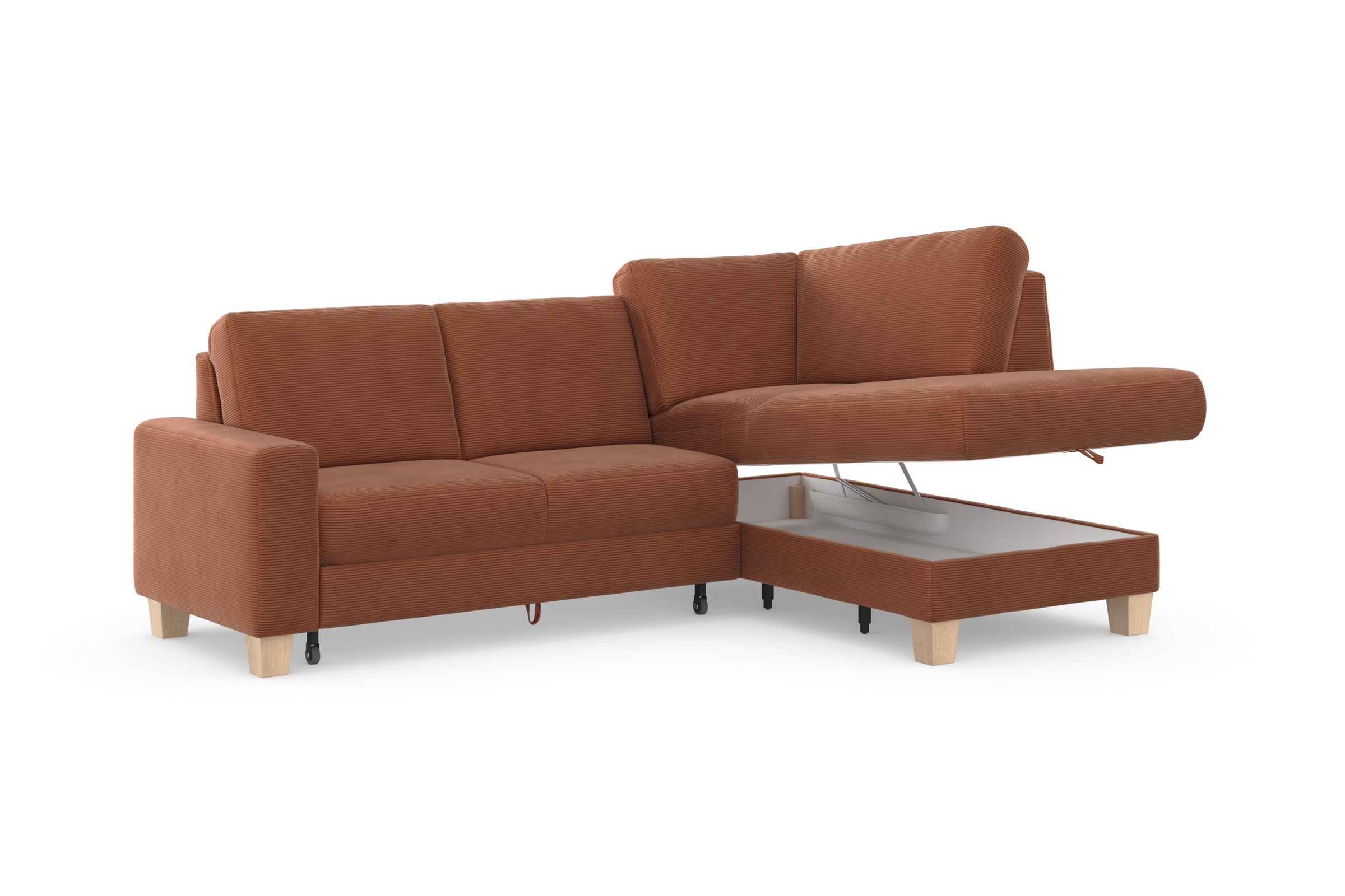 Home affaire Ecksofa »Summer L-Form«, mit Ottomane, wahlweise mit Bettfunktion und Bettkasten, Cord-Bezug