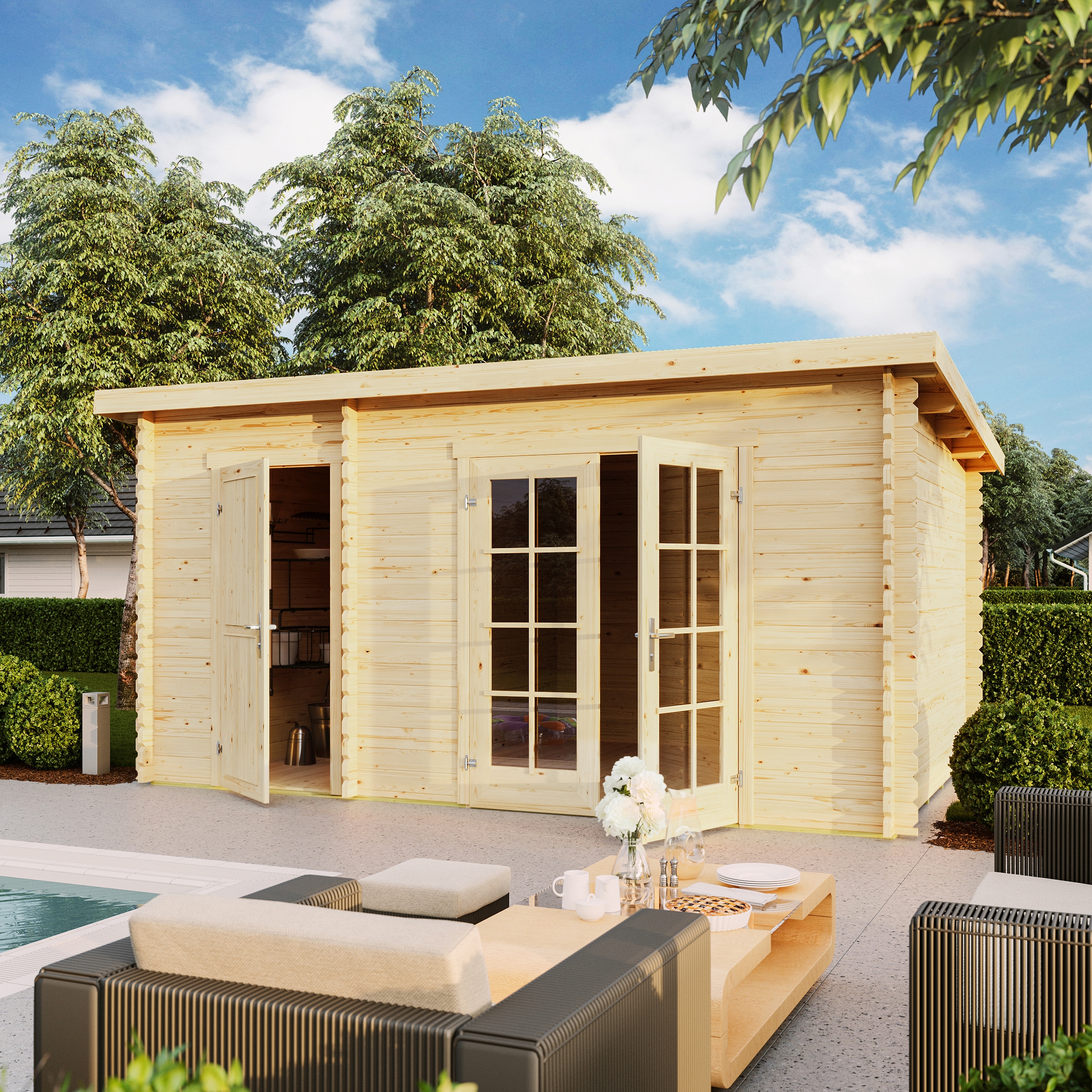 LASITA MAJA Gartenhaus "Belmont 2" Blockbohlenhaus 28mm, 2-Raum