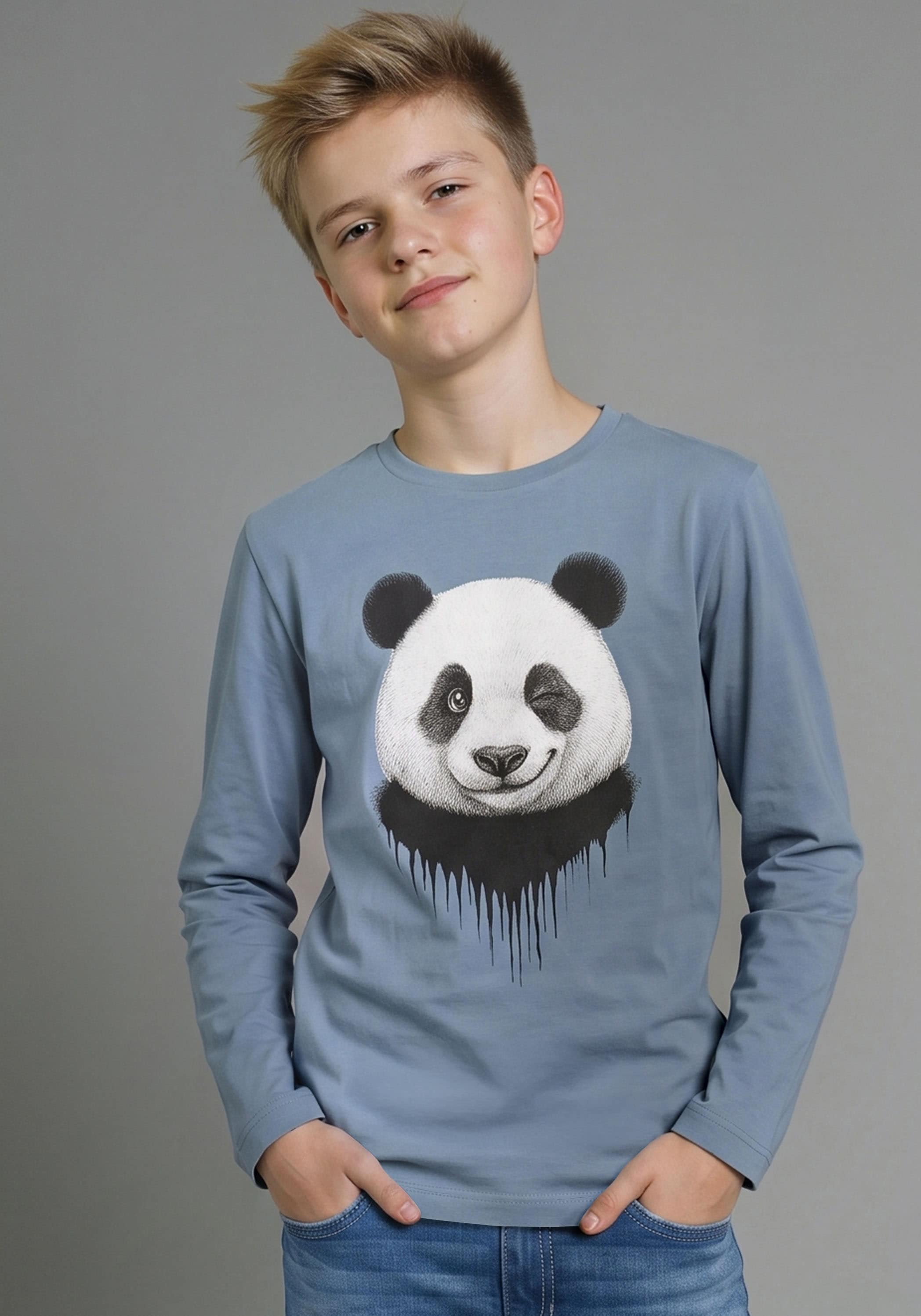 KIDSWORLD Langarmshirt "Shirt mit Panda-Print" Shirt mit coolem Print, langärmlig, Basic-Passform, modischer Stil