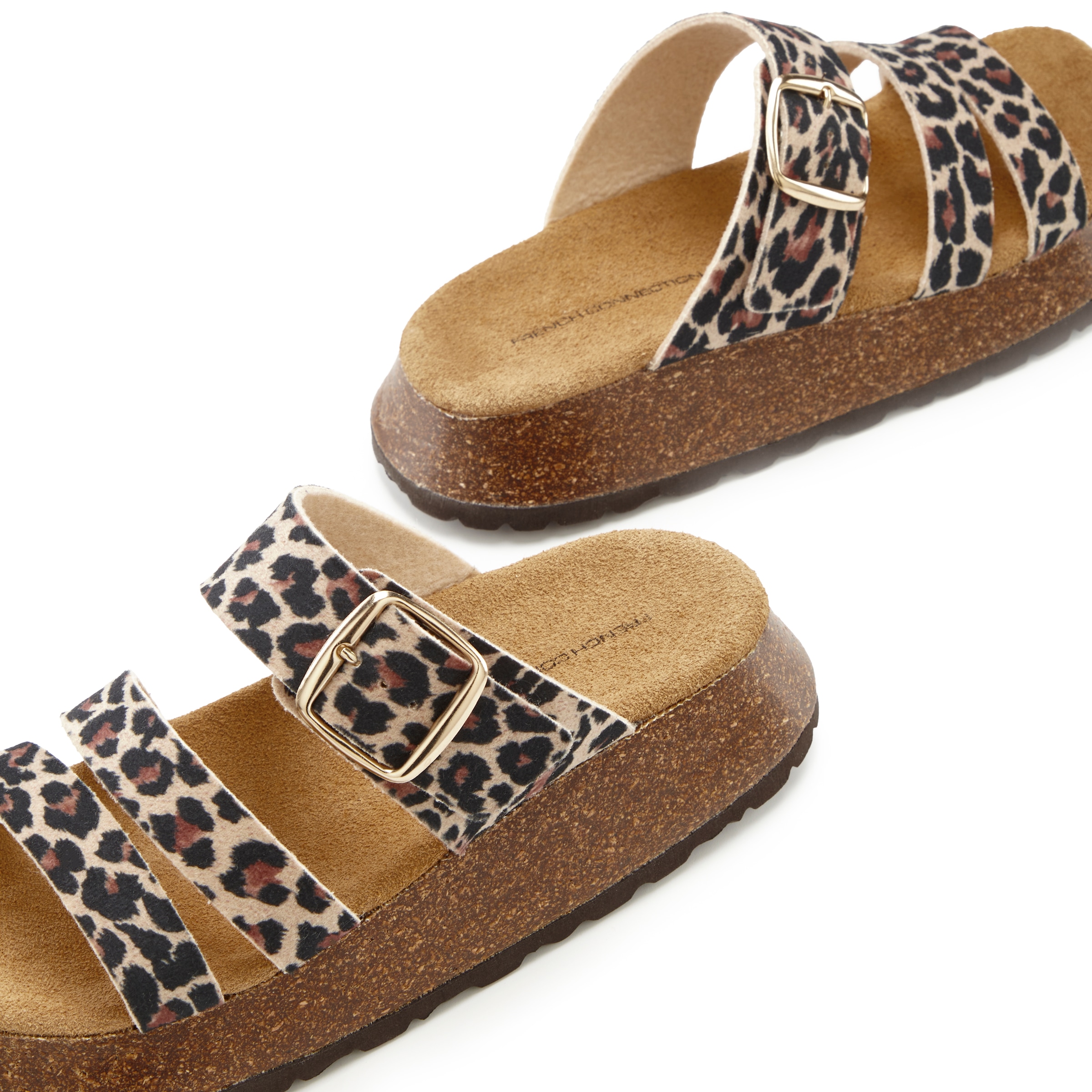 French Connection Pantolette, Mule, Sandale, offener Schuh aus Leder mit Korkfußbett
