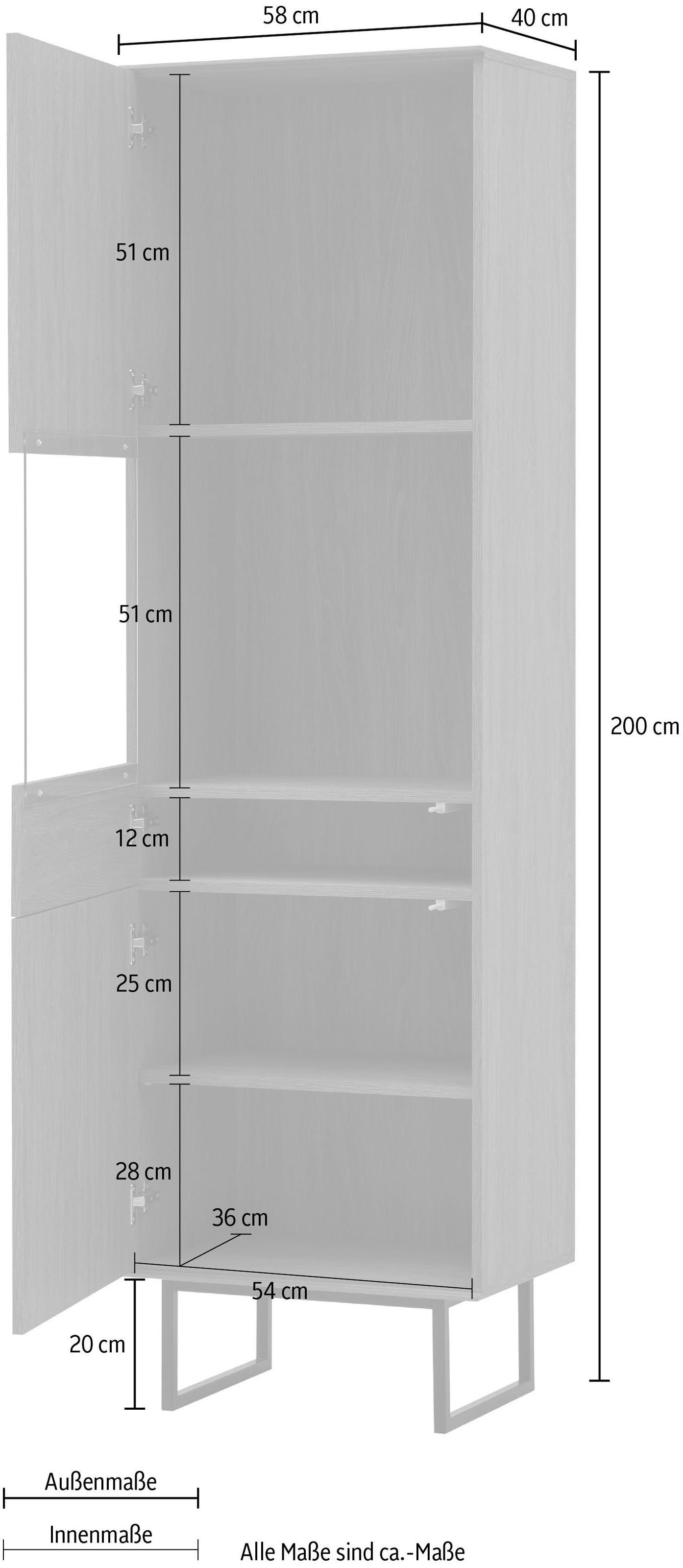 Home affaire Vitrine »Lund, moderner Hochschrank, Glasvitrine mit Kufengestell aus Metall« optisch dünner Oberboden, hochwertige Optik, ausreichend Stauraum