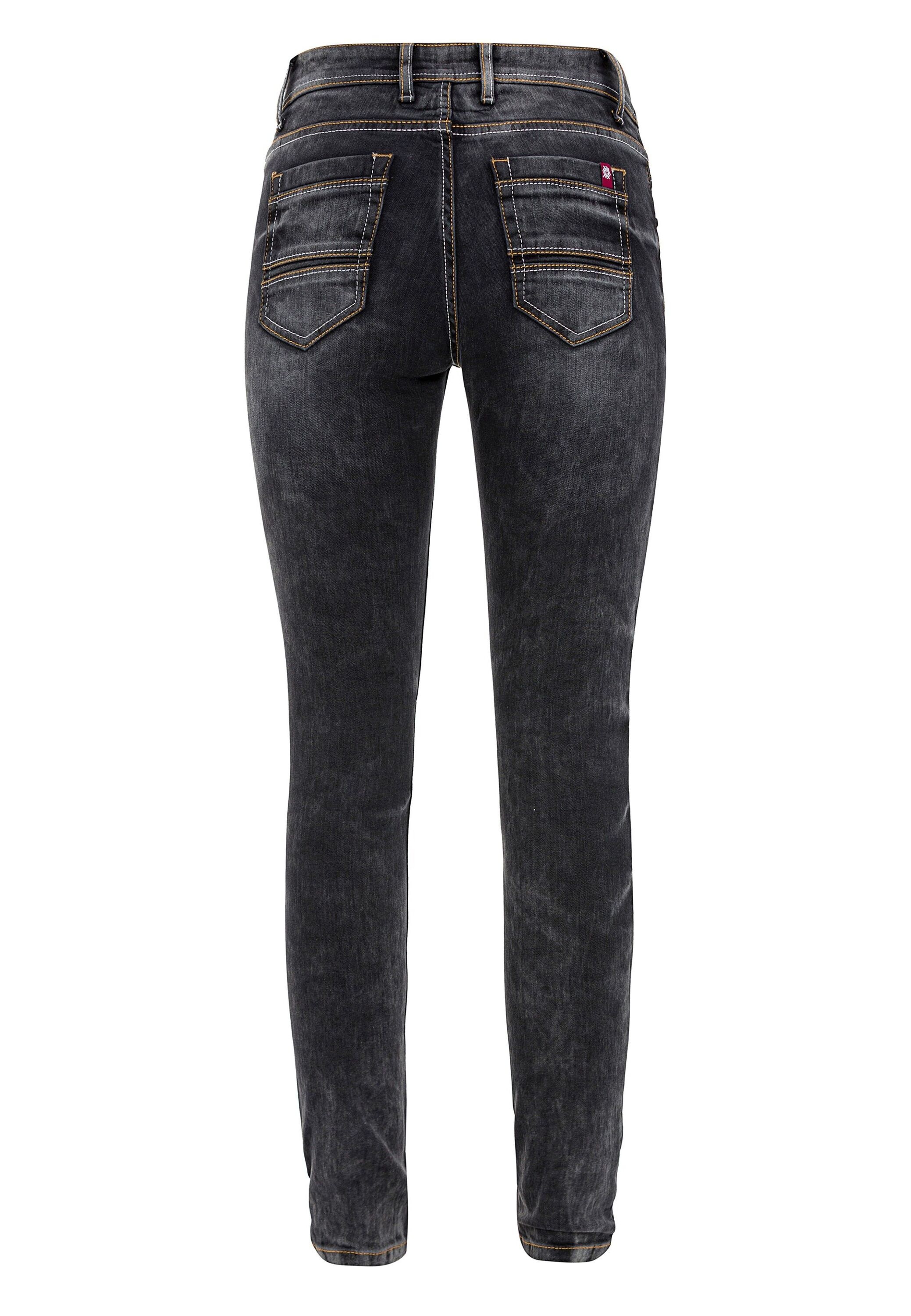 Slim-fit-Jeans CIPO & BAXX "Jeans", Damen, Gr. 27, Länge 34, grau (anthrazit), 98% Baumwolle, 2% Elasthan, unifarben, slim fit lang, Jeans Slim-fit-Jeans, im Used-Look, WD443 3