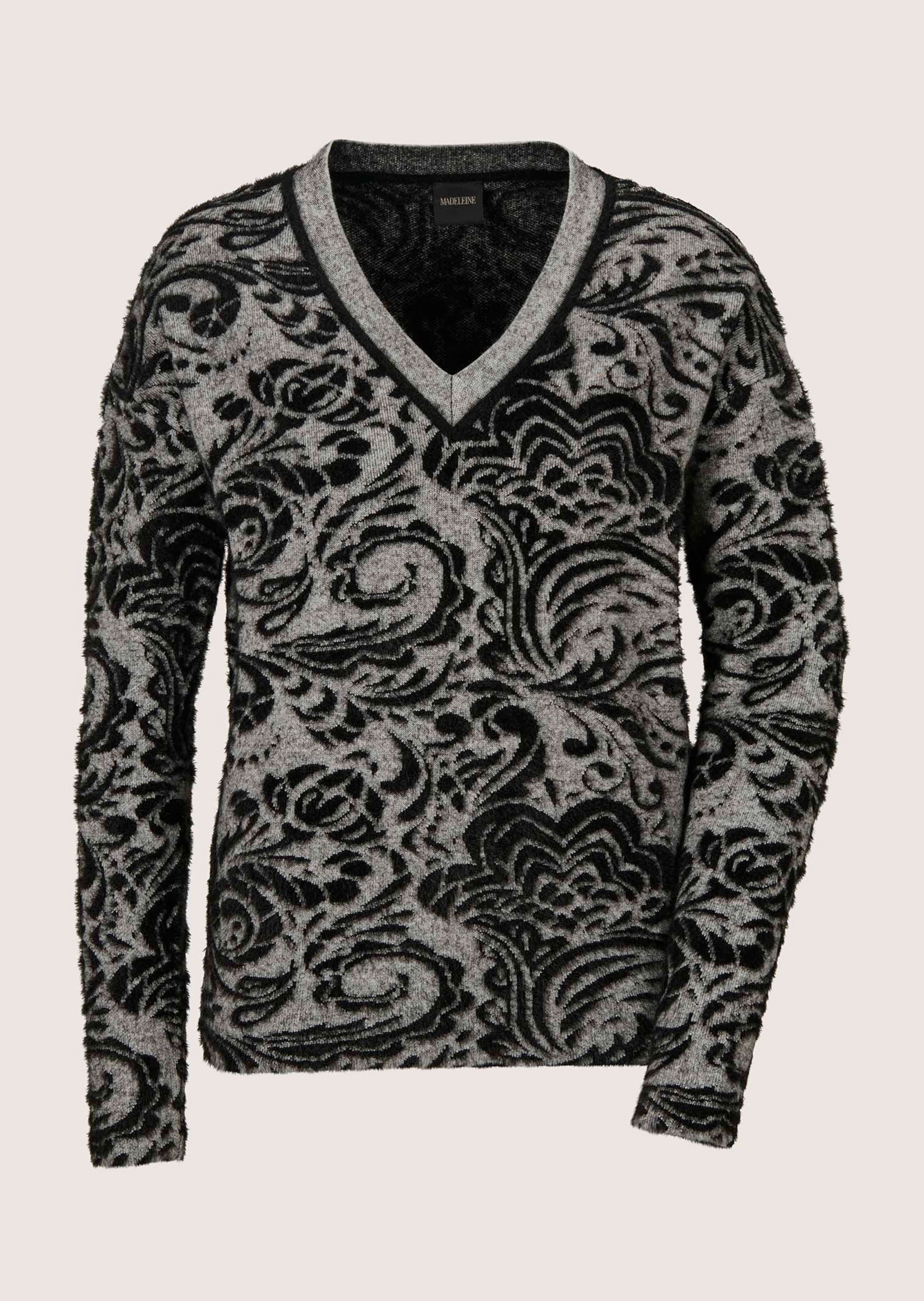 MADELEINE Longpullover "Pullover Jacquard-Pullover mit V-Ausschnitt"