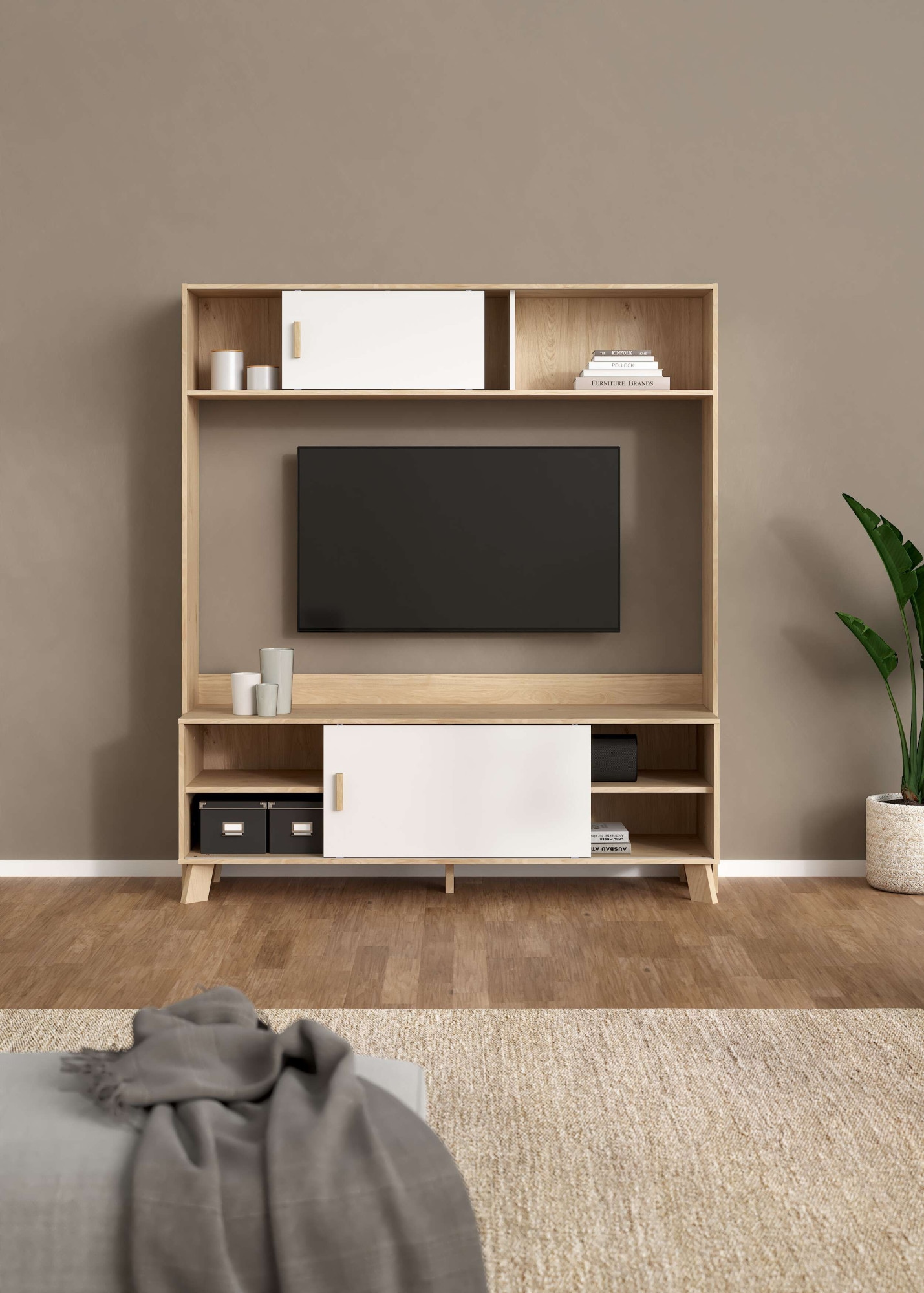 andas TV-Schrank »Ikast TV-Möbel, TV-Wand, Wohnwand, TV-Regal, TV-Element«, 2 Schiebetüren, Breite 159 cm, Höhe 181 cm