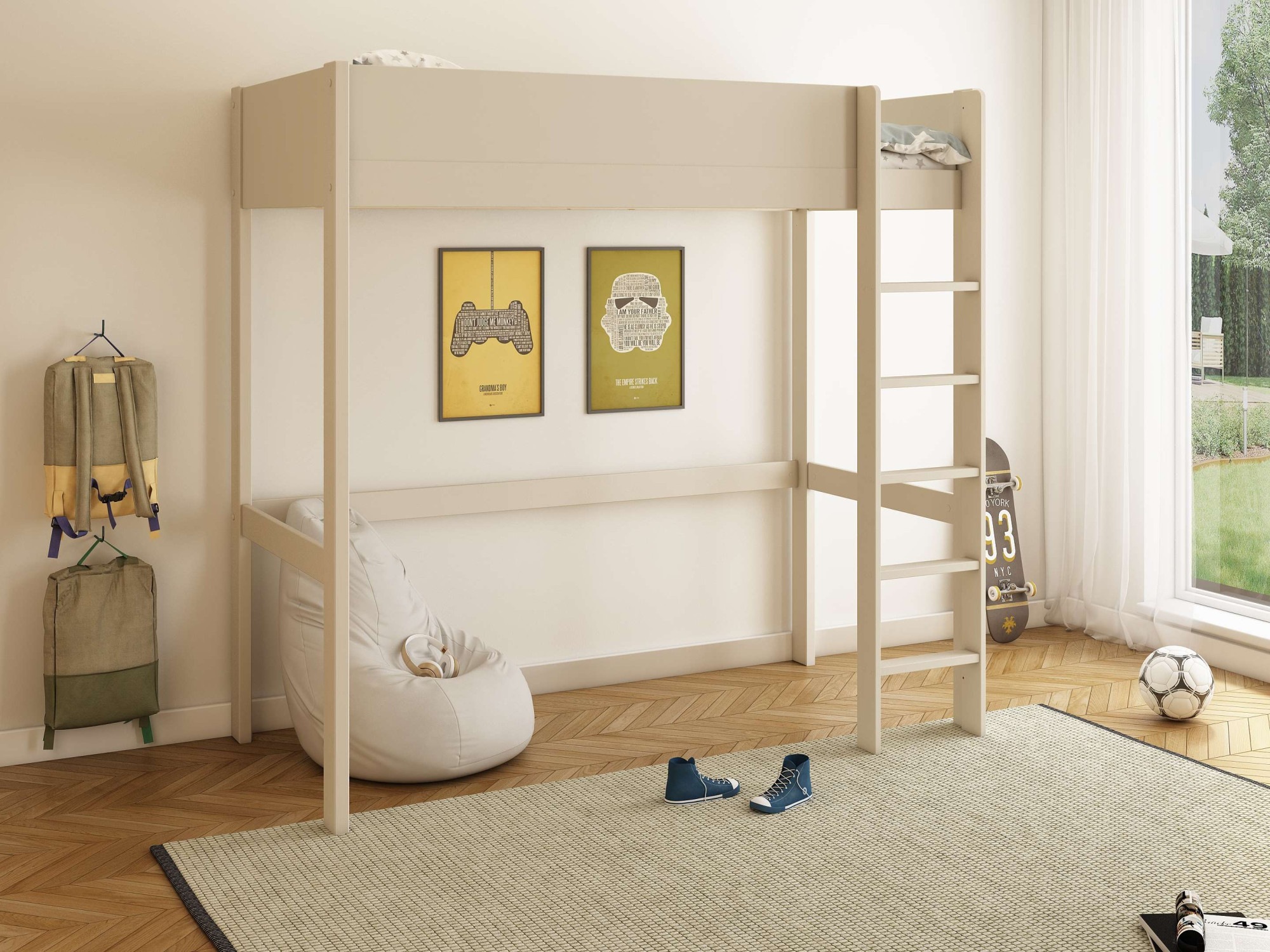 OTTO home Hochbett "TIPO, Kinderbett, Leiter links oder rechts montierbar" B/H/T 207,7x190x105cm, FSC zertifiziertes Massivholz, Rundum-Absturzschutz