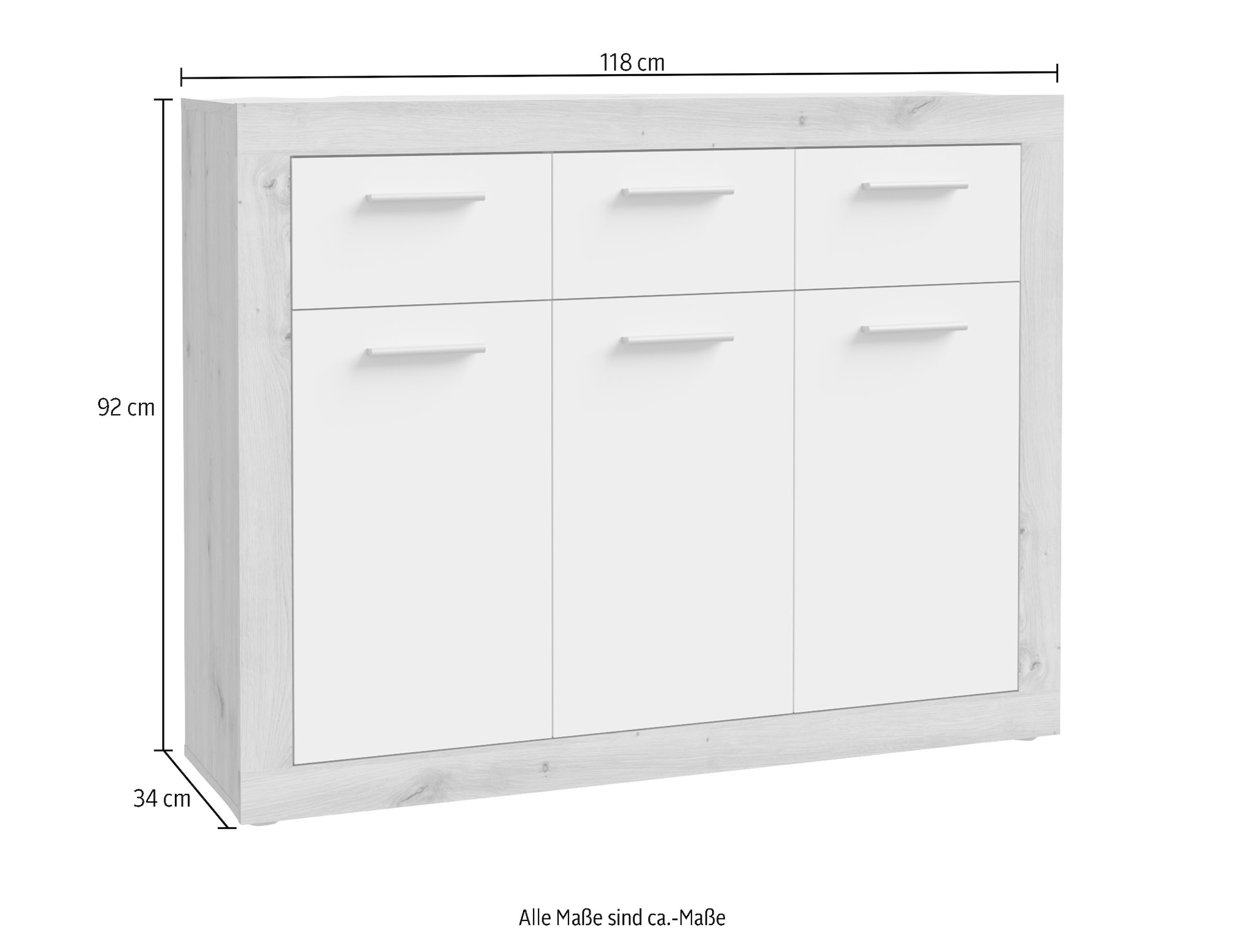 FORTE Sideboard »Baccio«, Breite 118 cm, höhe 92 cm, 3 Türen und 3 Schubkästen