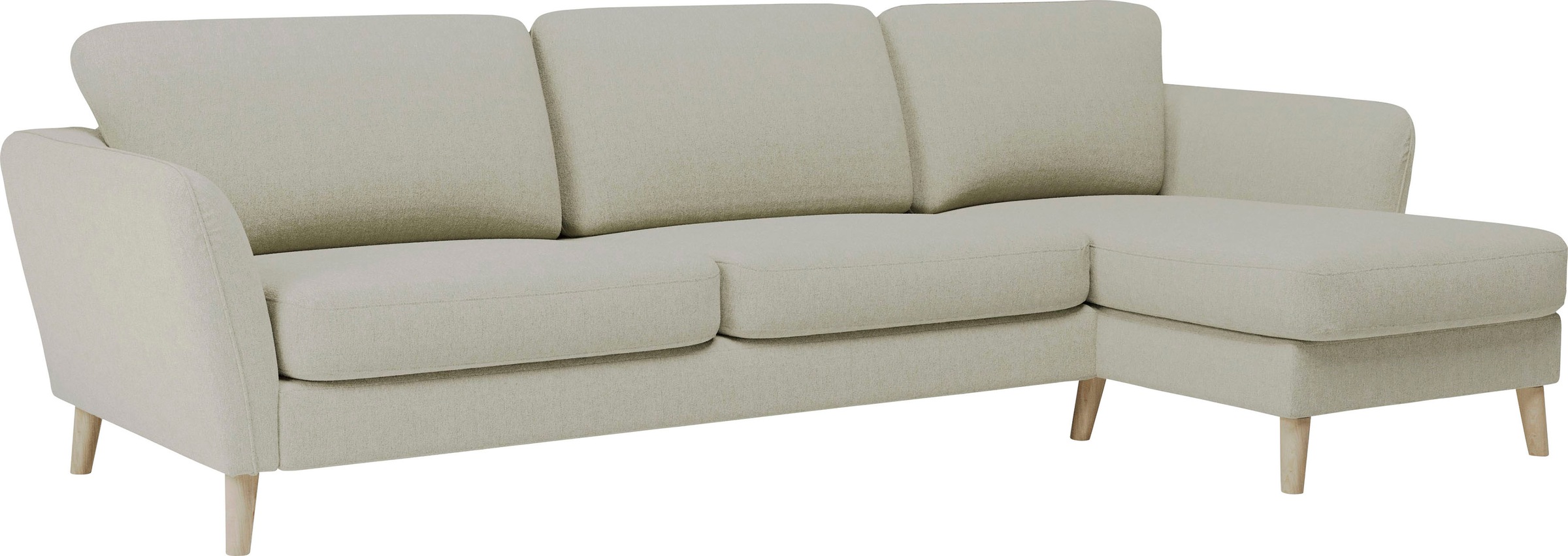 Home affaire Ecksofa »MARSEILLE (279/152cm),L-Form, Rec. rechts/links, verschiedene Bezüge«, Massivholzbeine Eiche, Landhausstil, Wellenunterfederung