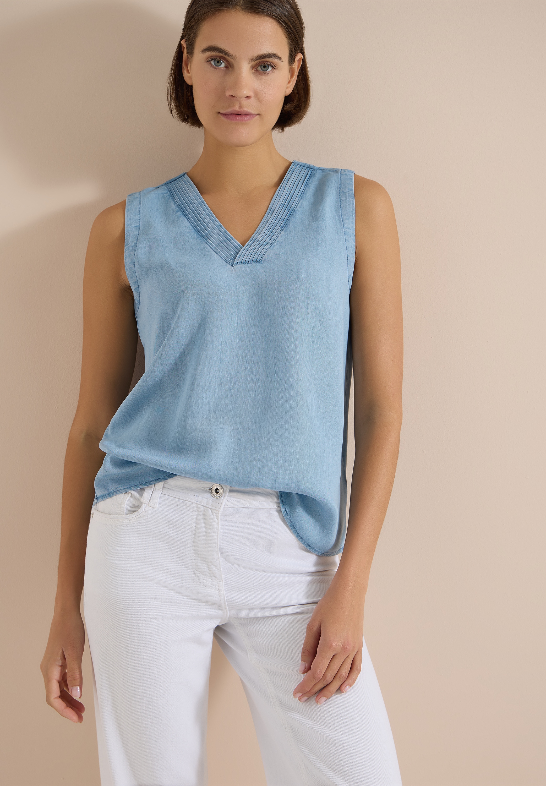 Cecil Blusentop Blusentop - Sommershirt im Denim-Look mit V-Neck
