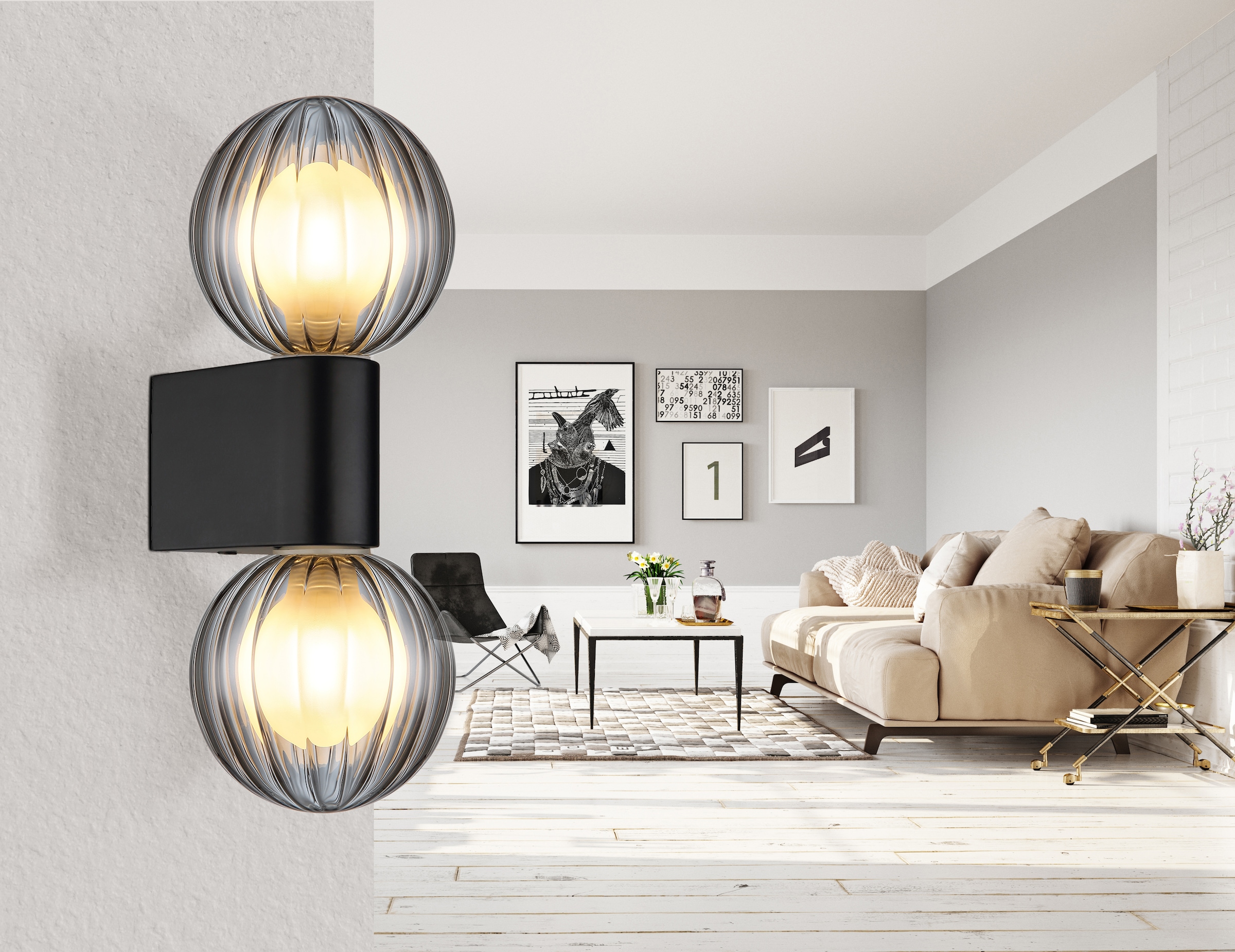 GLOBO LIGHTING Wandleuchte »ANDER«, Leuchtmittel G9 | ohne Leuchtmittel, Wandlampe/Spot/Glas rauchfarben/Wohnzimmer/Flur/3000K/IP44/Kugel