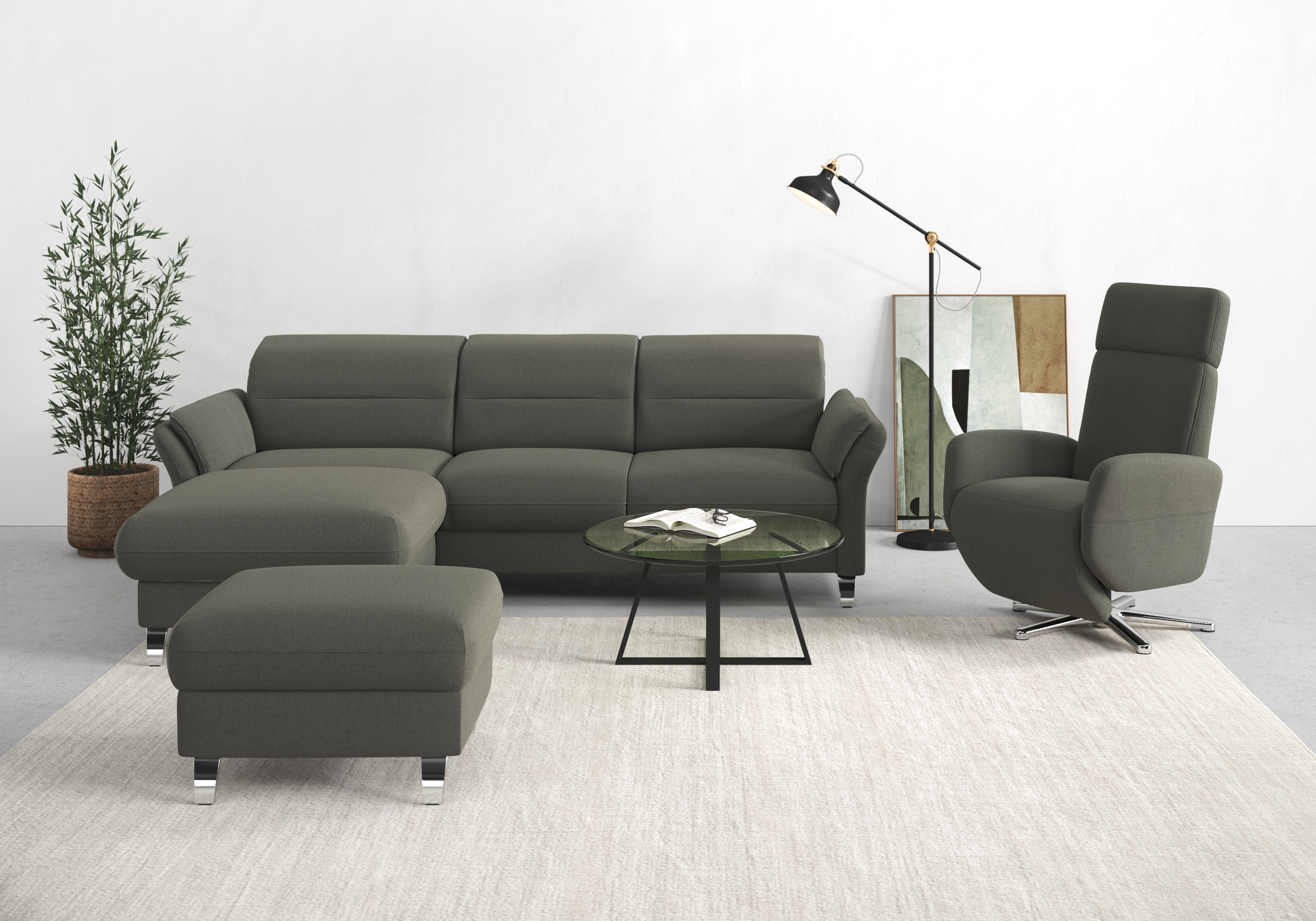 sit&more Ecksofa "Grenoble L-Form mit Federkern" wahlweise mit Schlaffunktion, Bettkasten, Arm- und Kopfteilverstellung