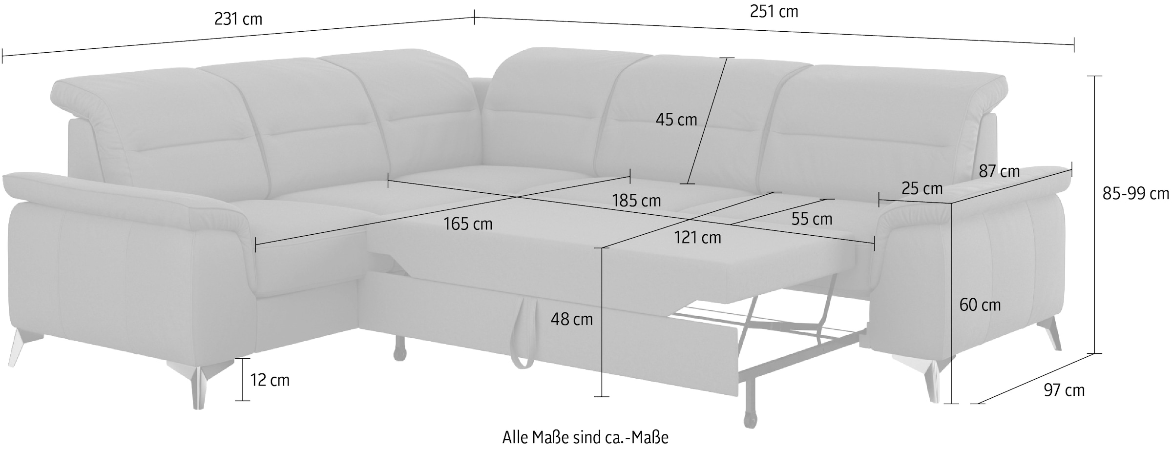 sit&more Ecksofa »Sinatra L-Form«, optinal mit Kopfteilverstellung und Armteilfunktion, Metallfüße