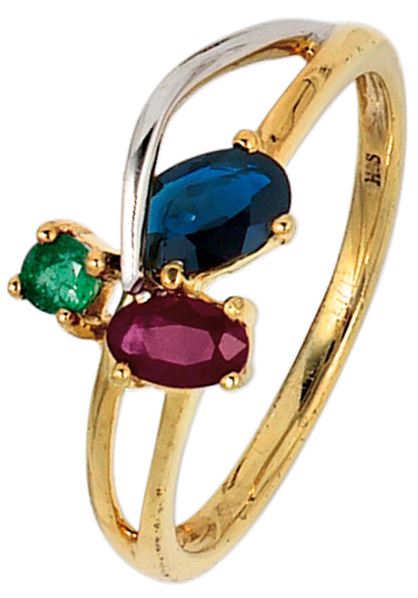 JOBO Goldring »Ring mit Rubin Safir Smaragd«, 585 Gold bicolor