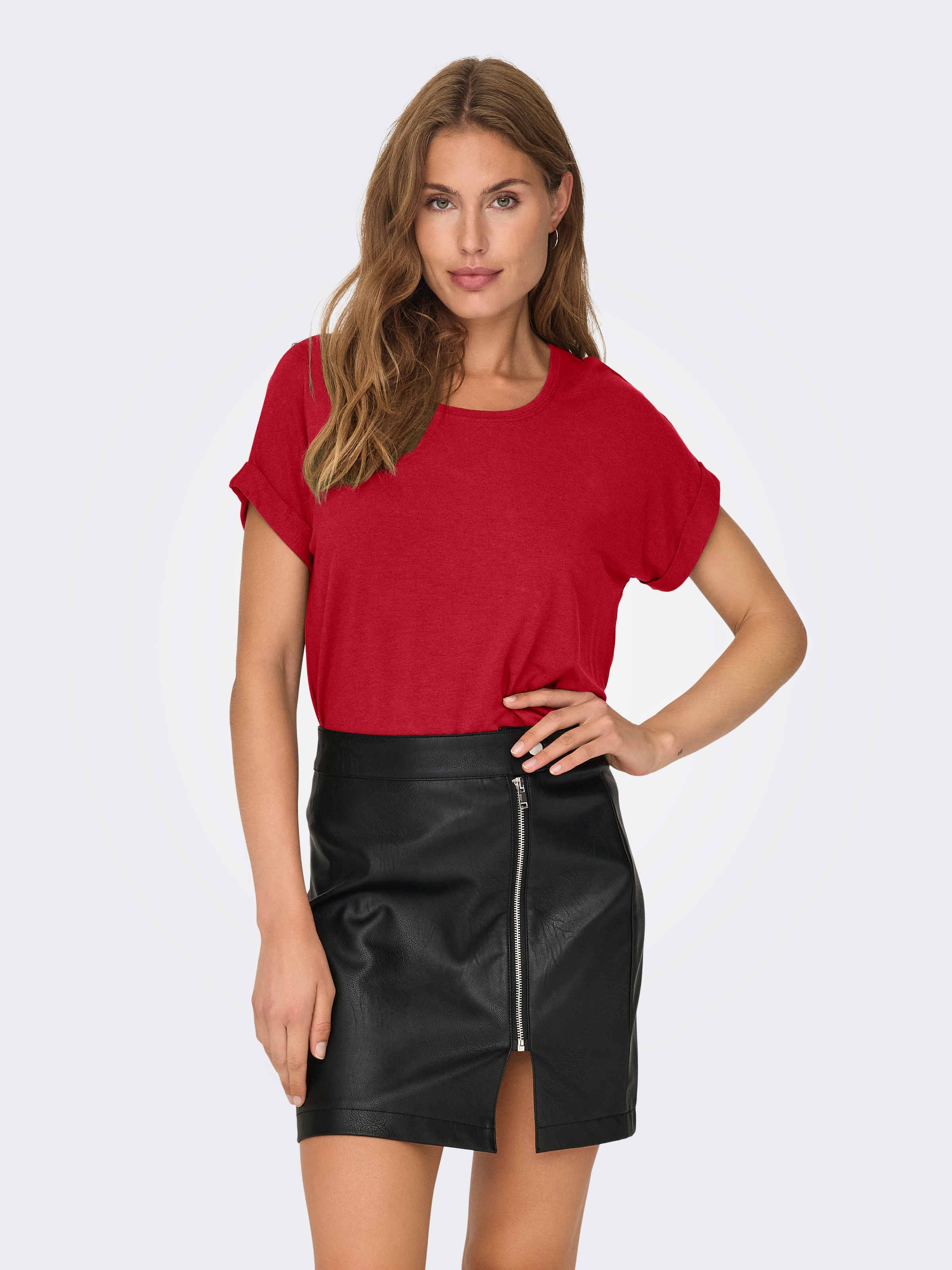 ONLY "ONLMOSTER – T-Shirt mit melierter Optik und elastischem Material" meliert, casual, lässig geschnitten, Viskosemischung, Rundhals